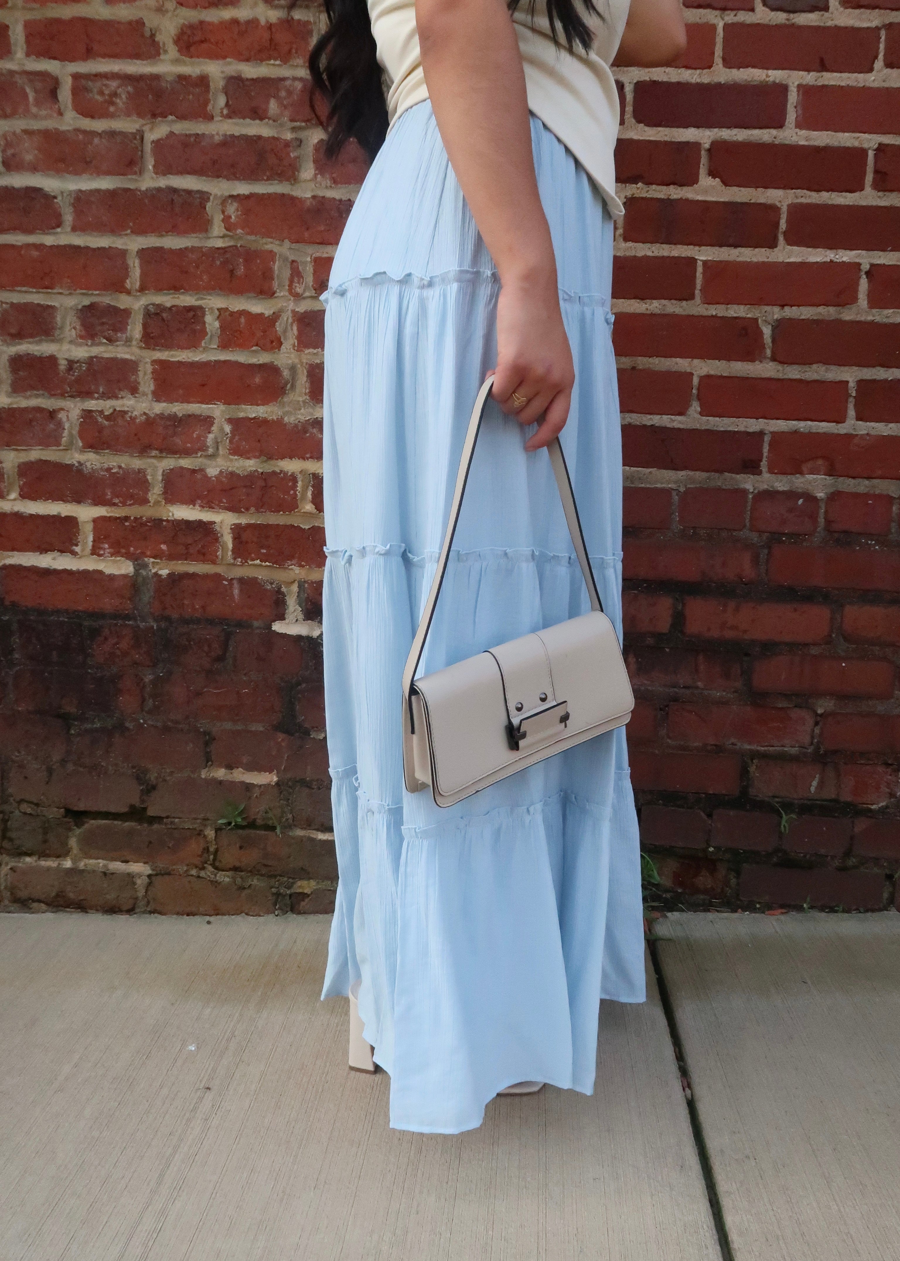baby blue tiered maxi skirt