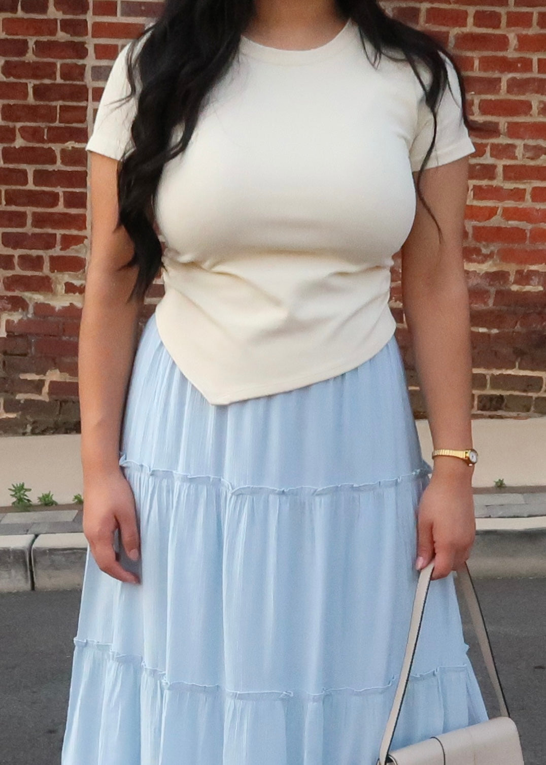 asymmetrical ruched top, short sleeve, crew neck, cropped