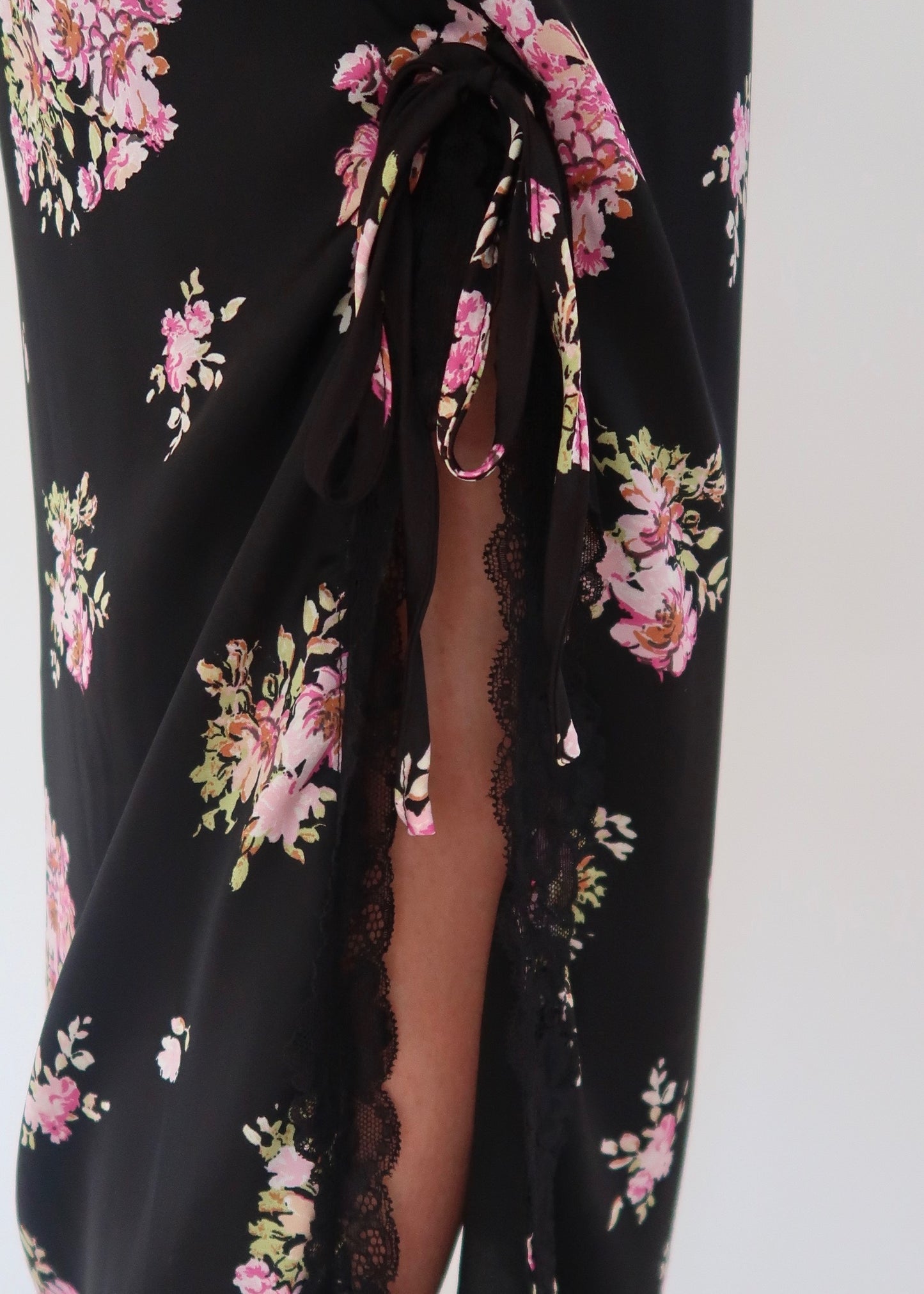 black pink floral lace maxi skirt