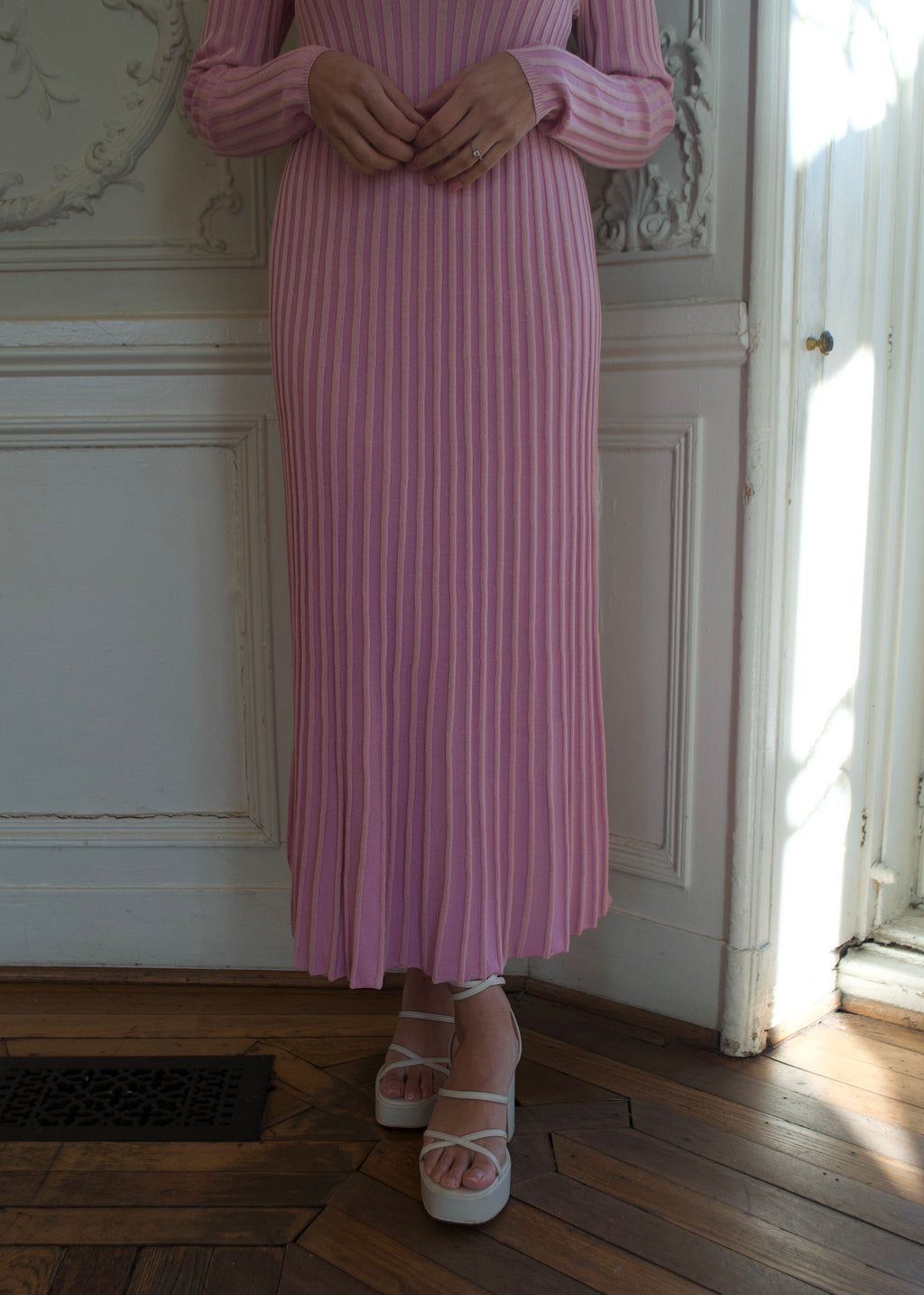 pink maxi long sleeve ribbed dress