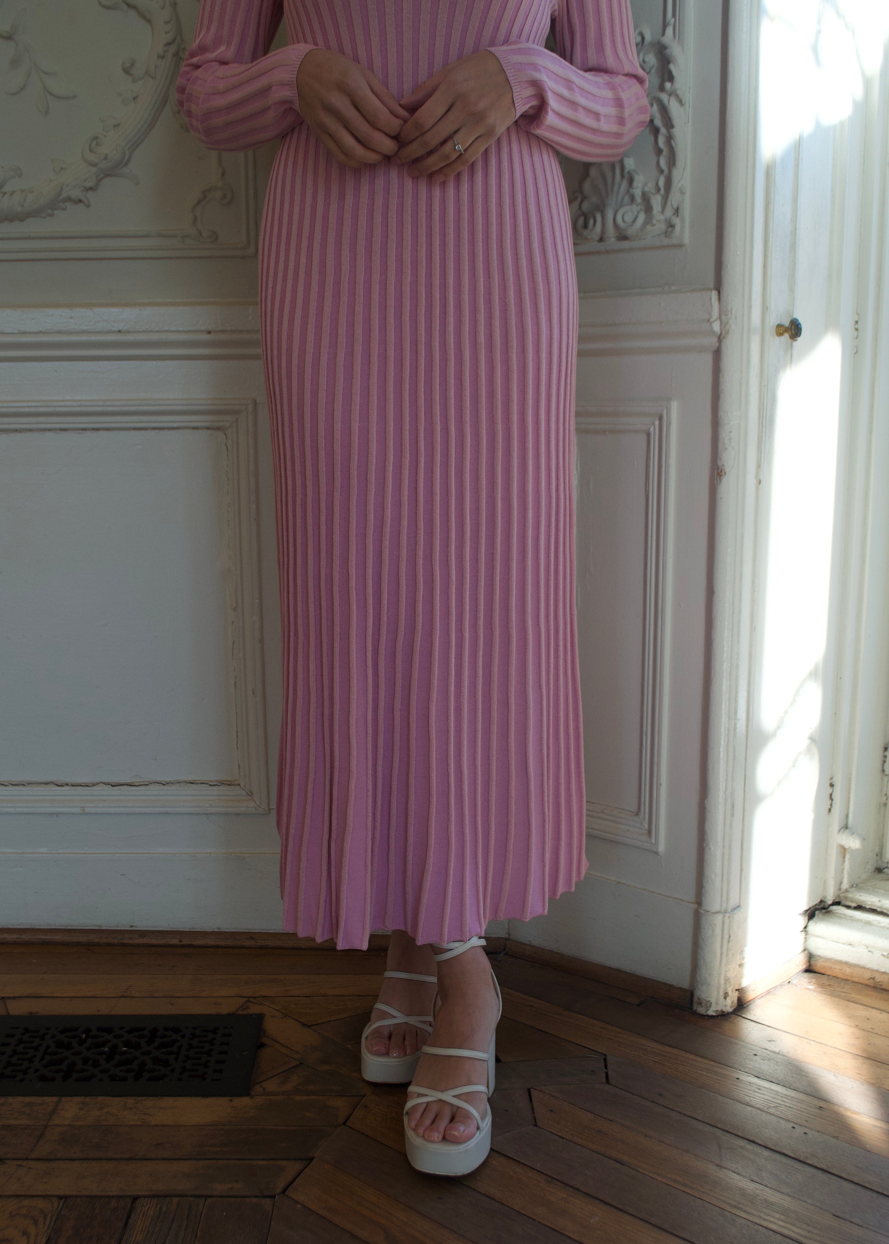 pink maxi long sleeve ribbed dress