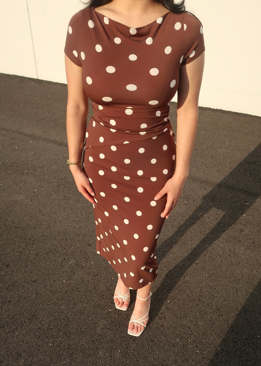 brown polka dot midi skirt