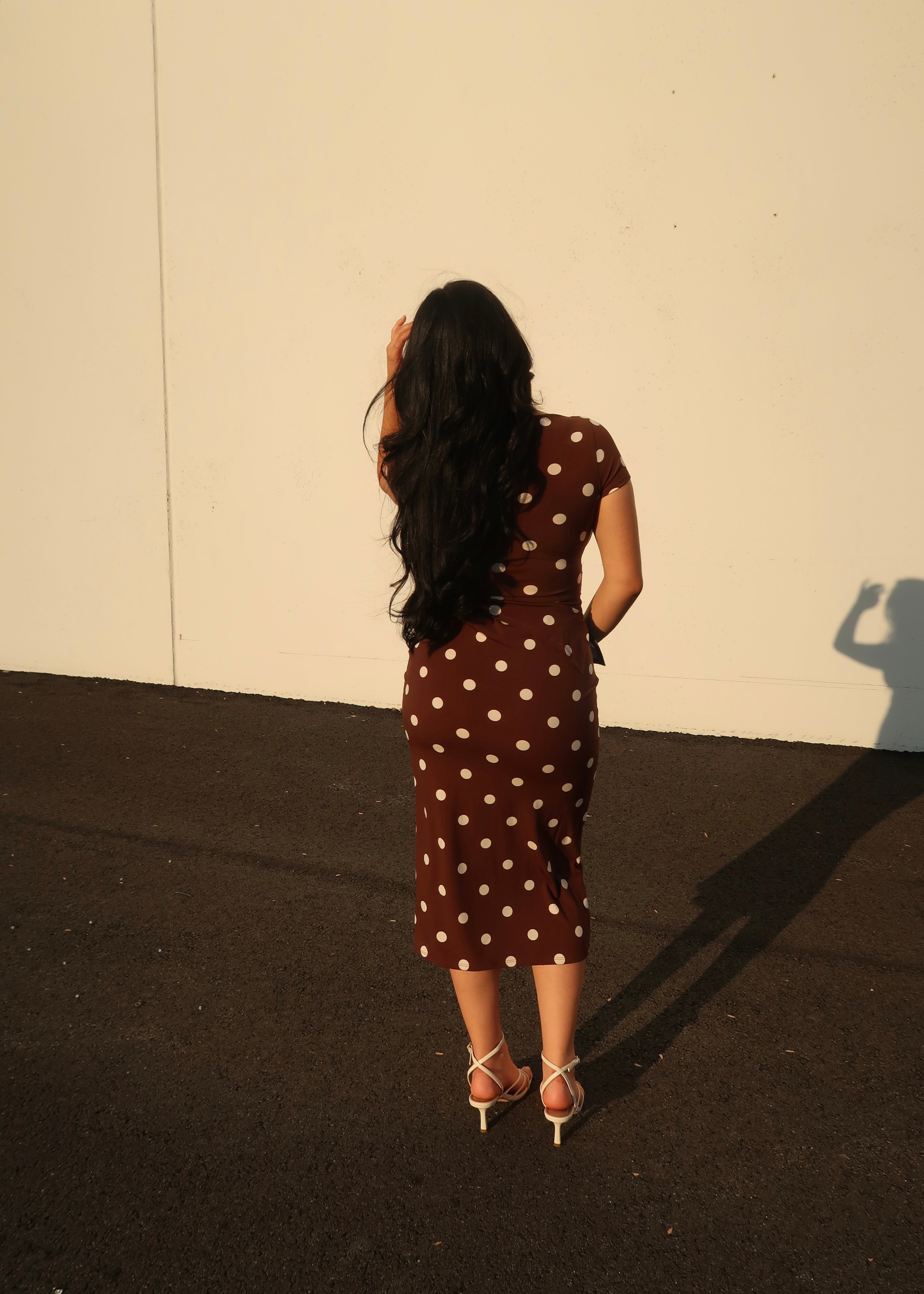 brown polka dot midi skirt