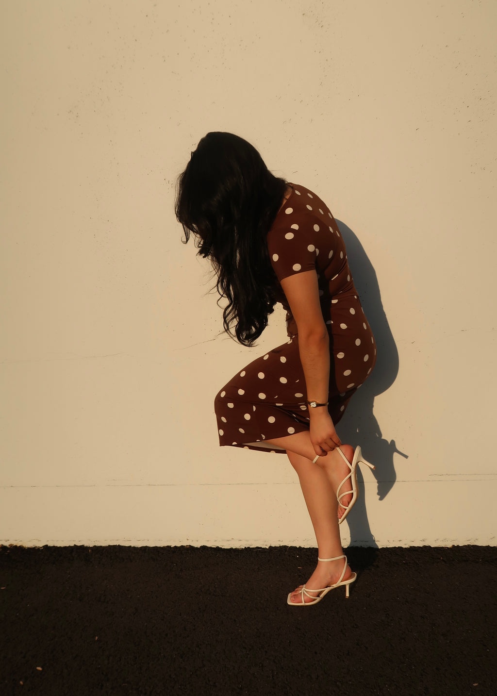 brown polka dot midi skirt