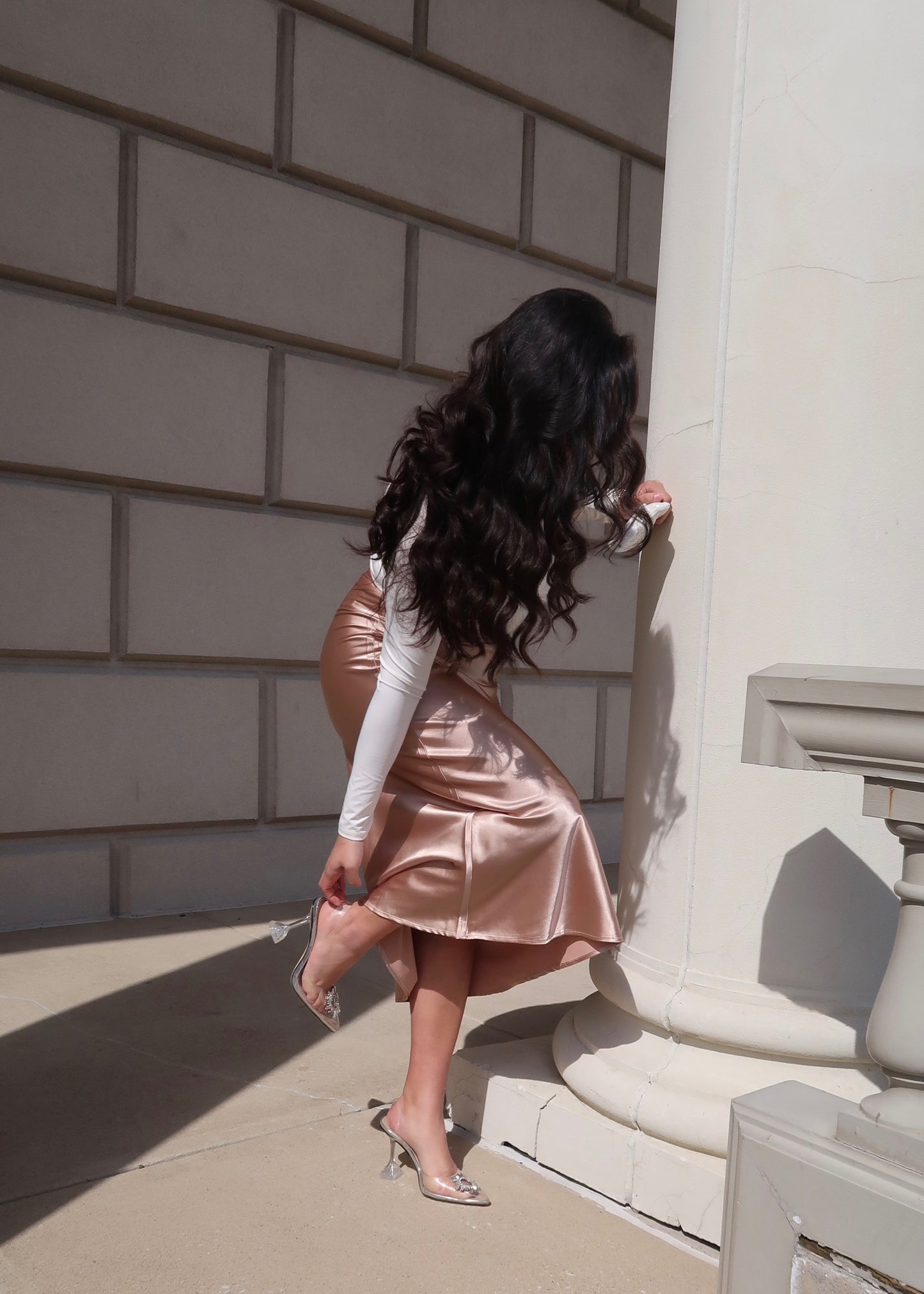 Beige Satin Skirt