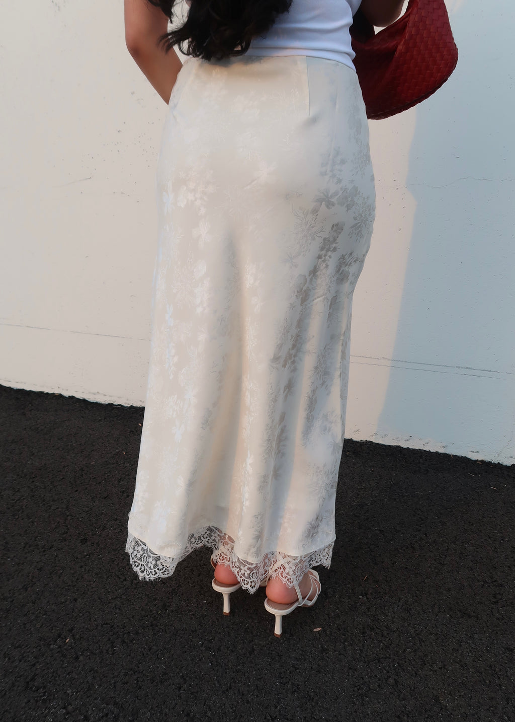 ivory jaquard floral lace trim skirt