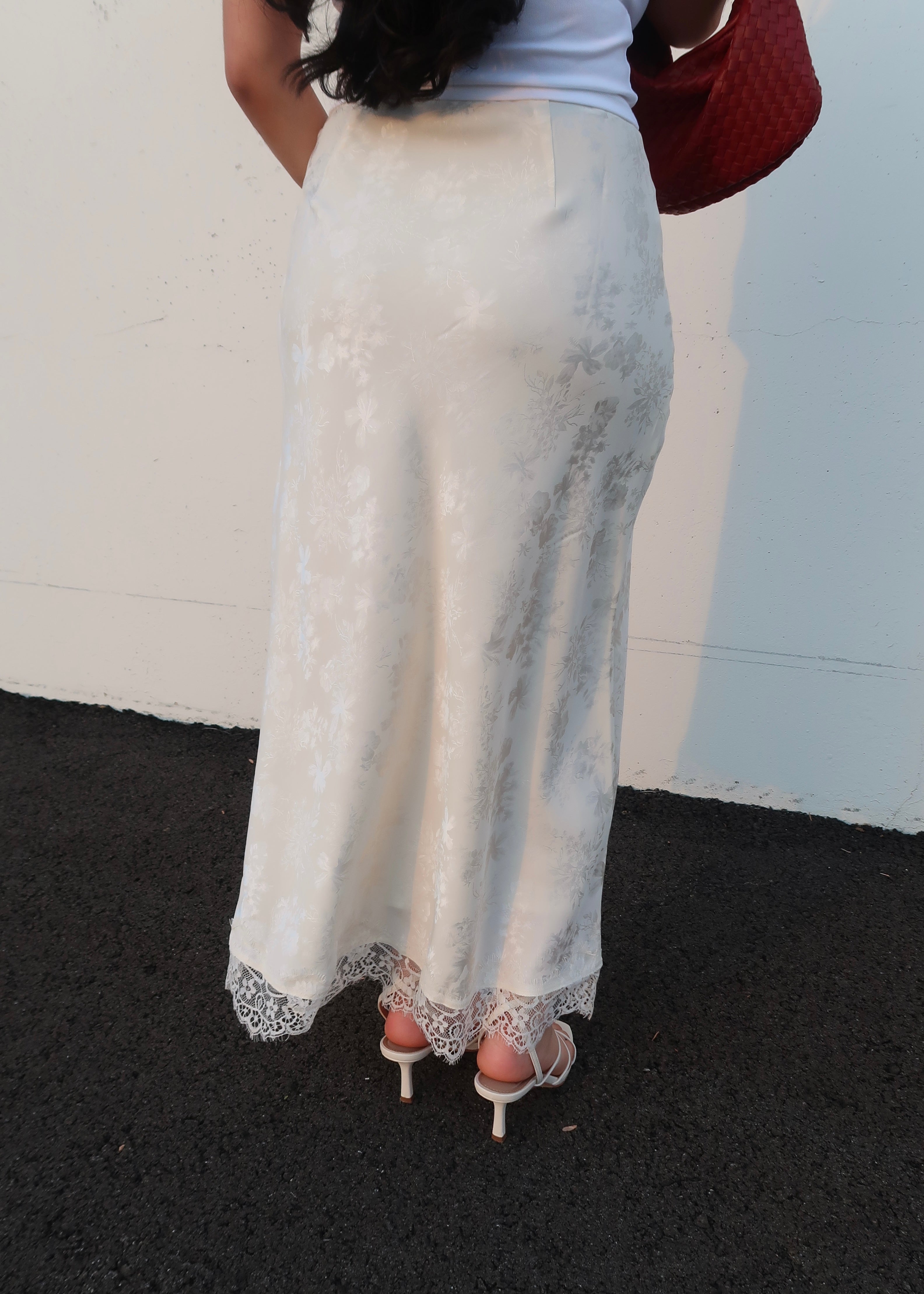 ivory jaquard floral lace trim skirt