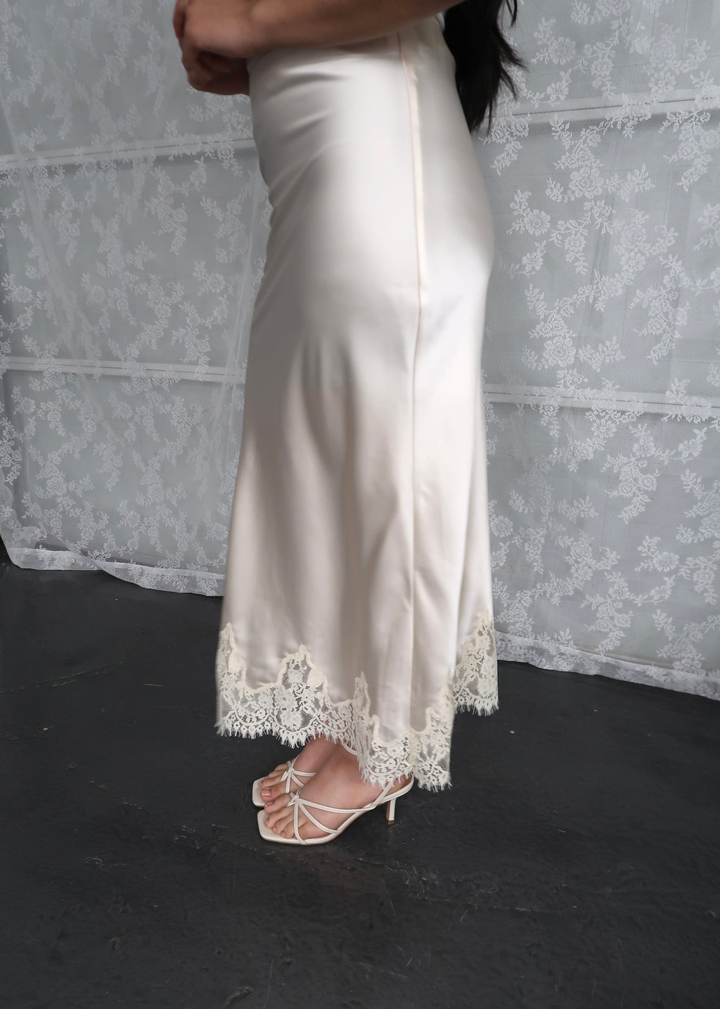 cream lace midi skirt