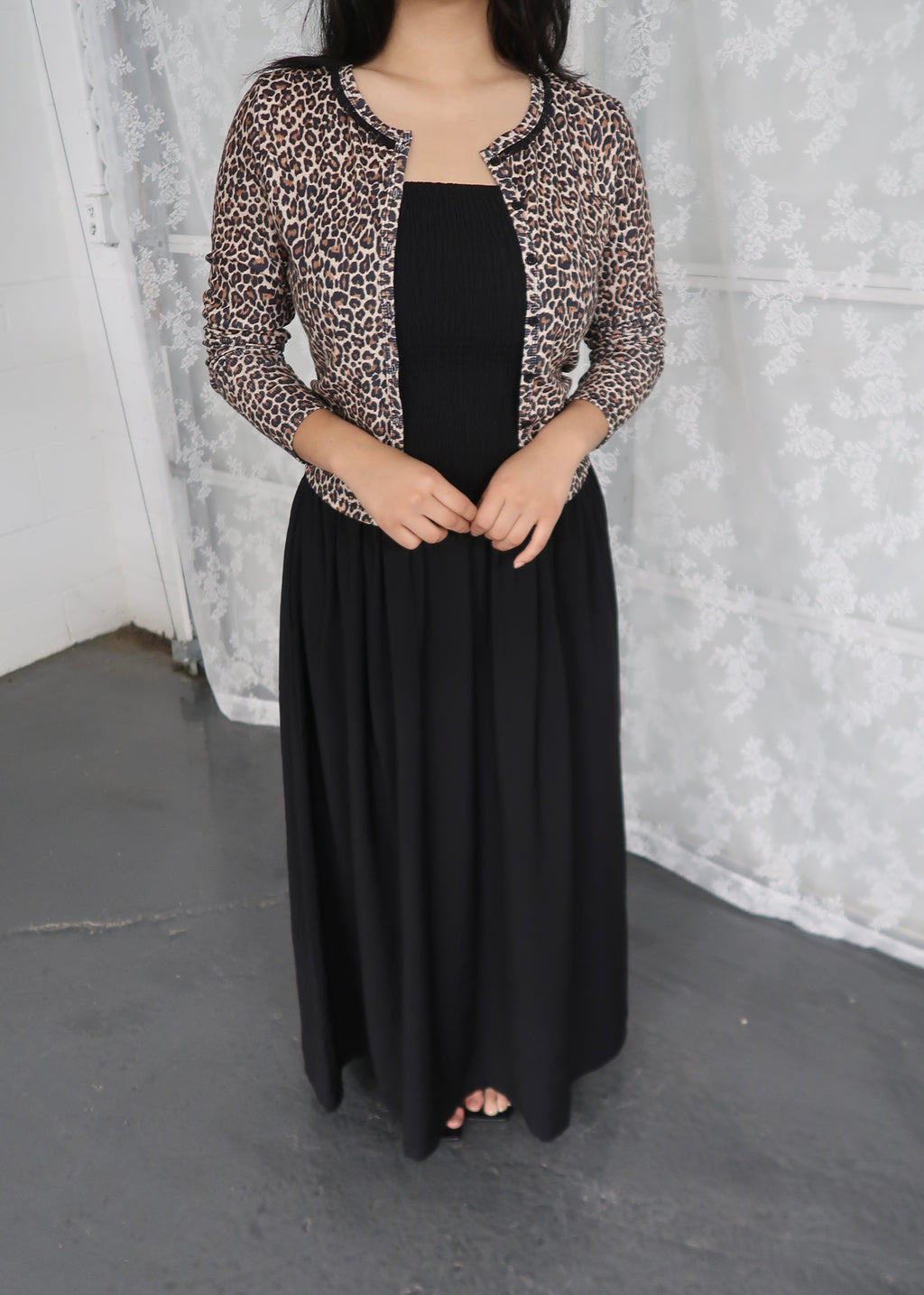 black maxi dress, spaghetti strap dress, smocked, pocket
