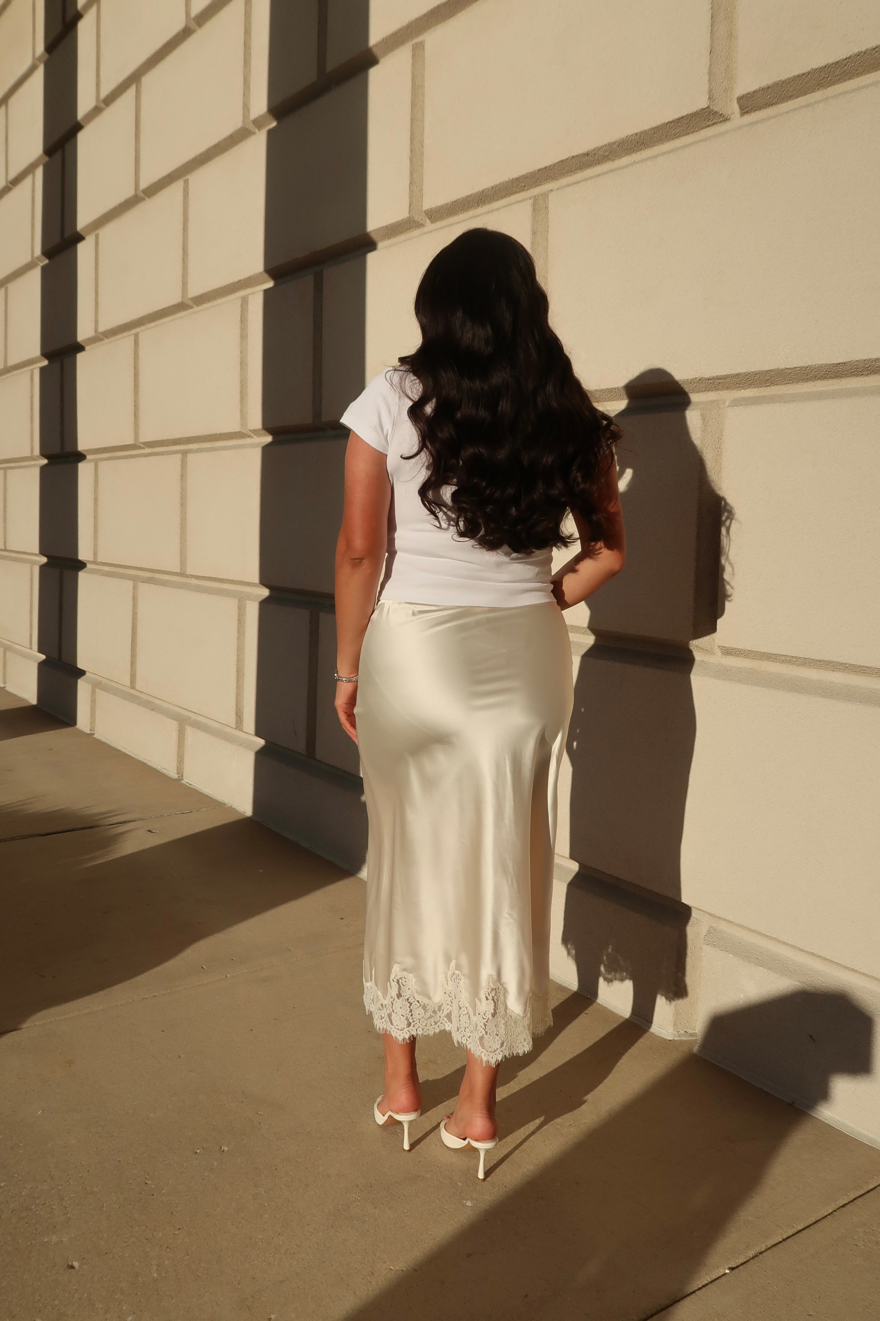 Cream lace midi skirt