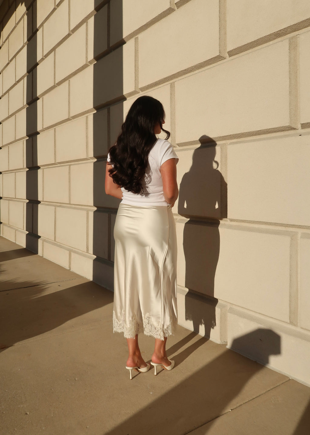 Cream lace midi skirt