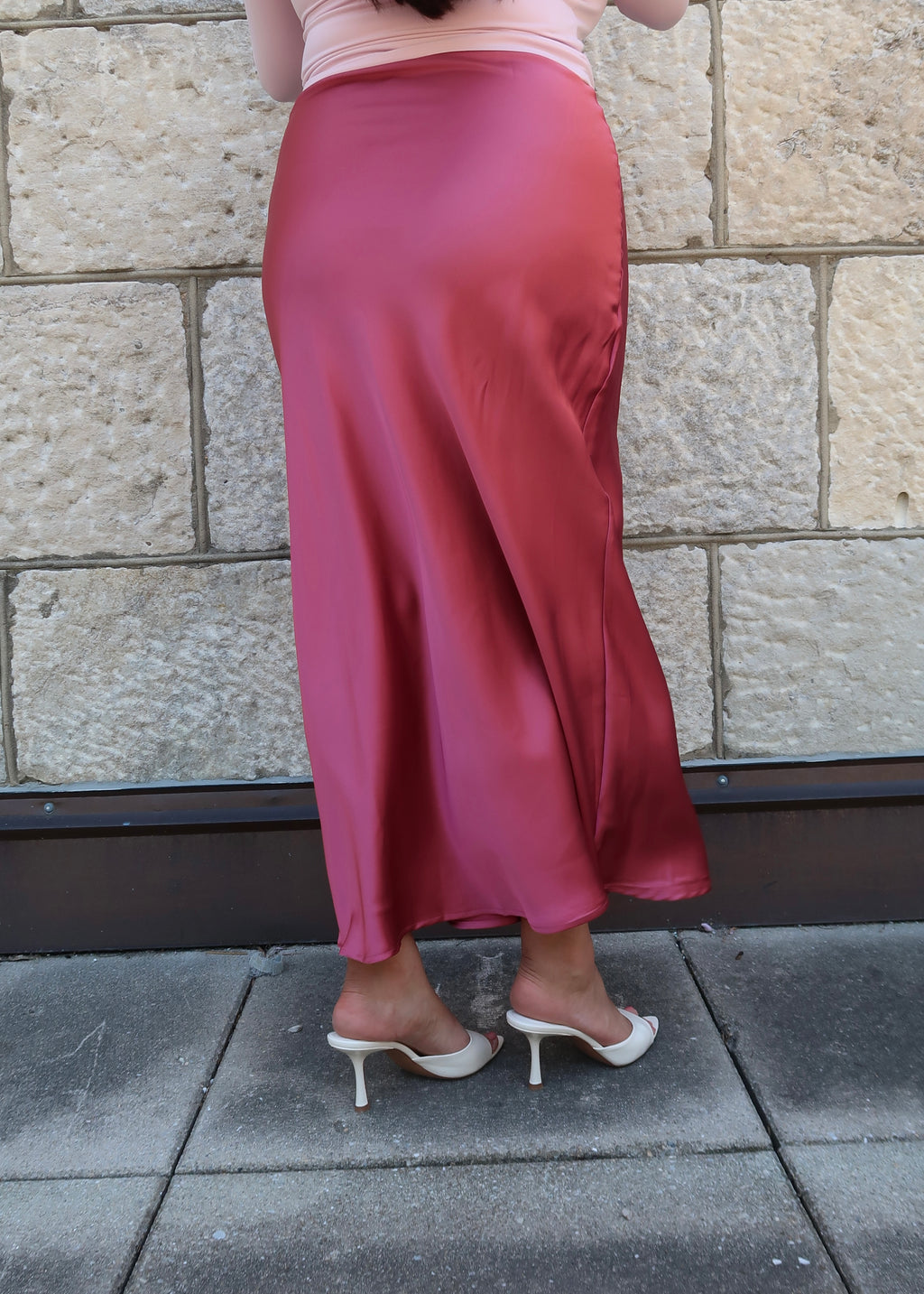dark pink maxi satin skirt 