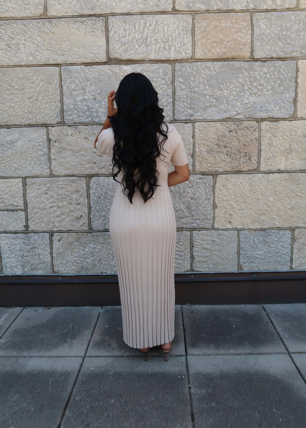 taupe short sleeve maxi dress, ribbed