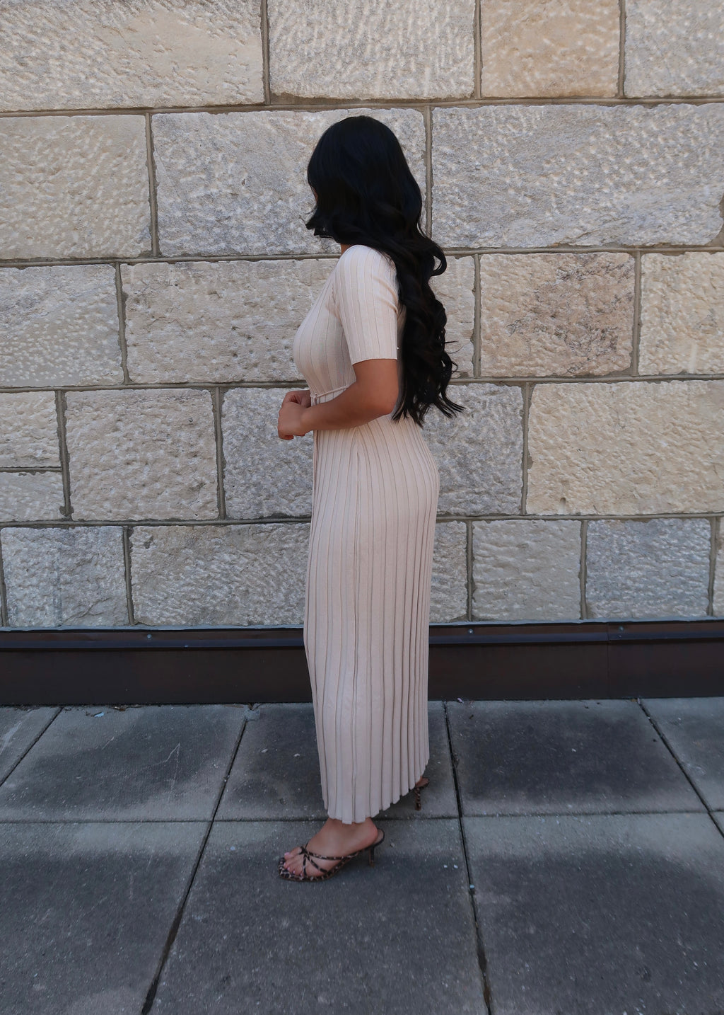taupe short sleeve maxi dress, ribbed