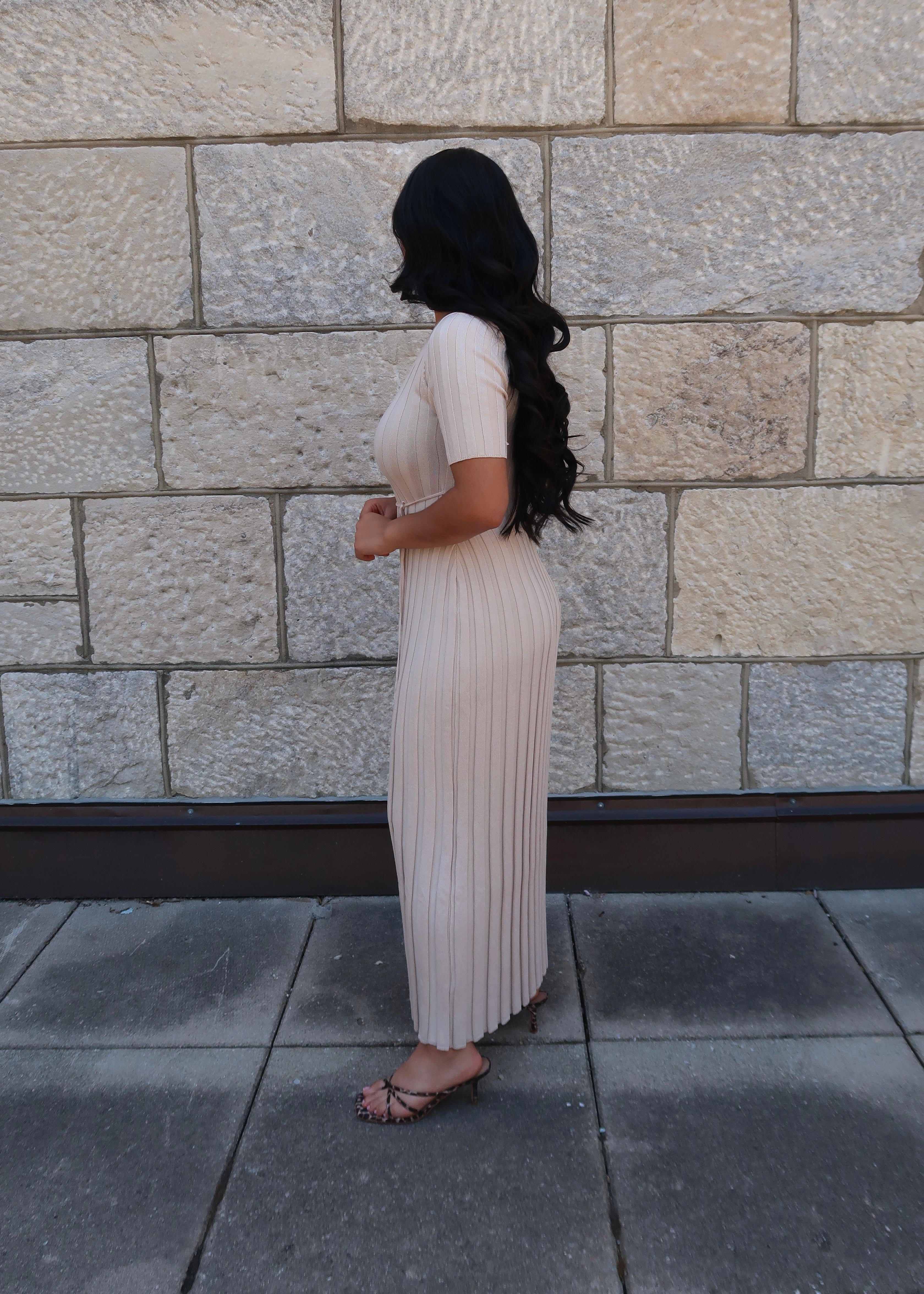 taupe short sleeve maxi dress, ribbed