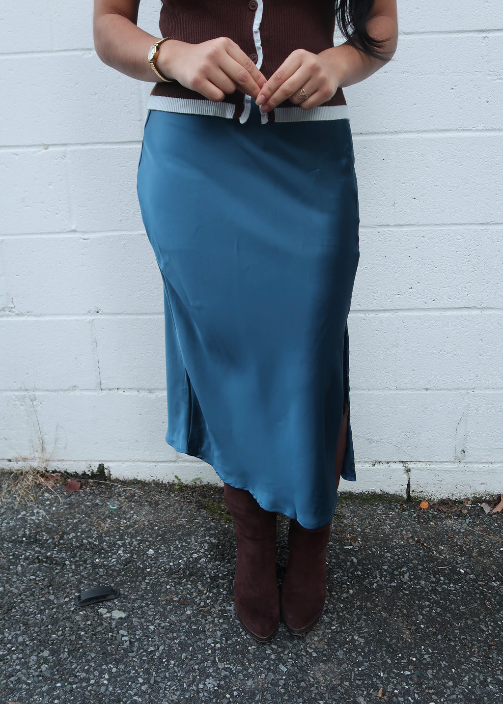 teal satin skirt