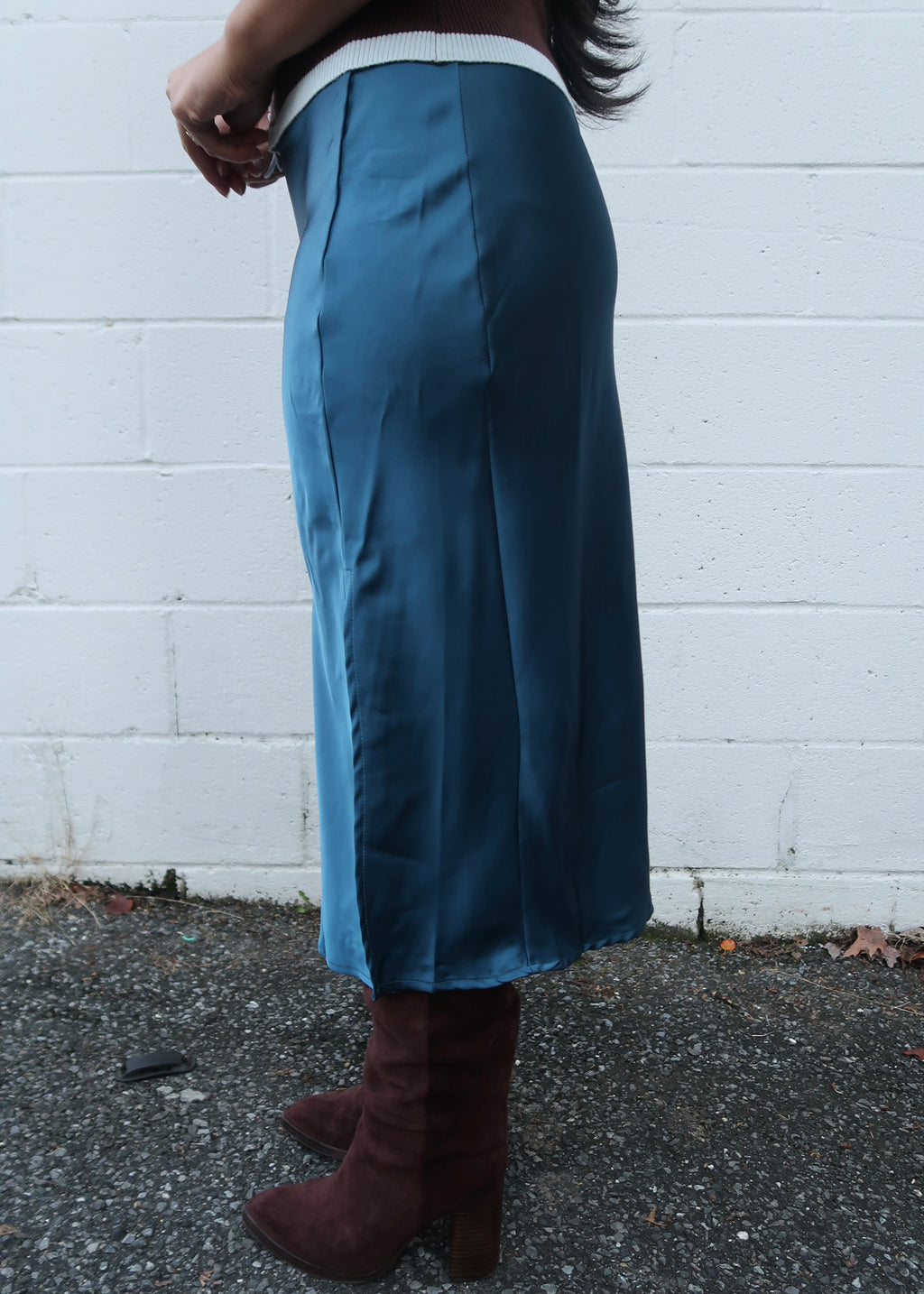 teal satin skirt