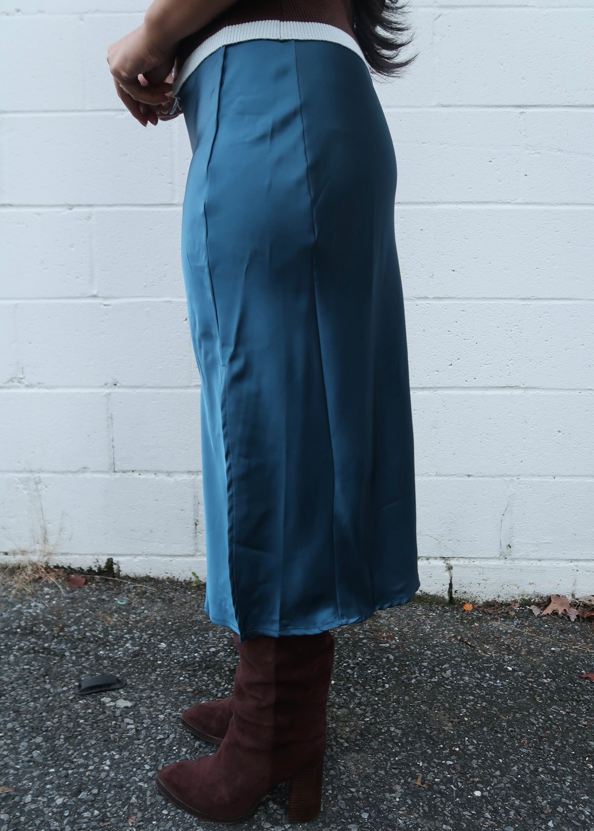 teal satin skirt