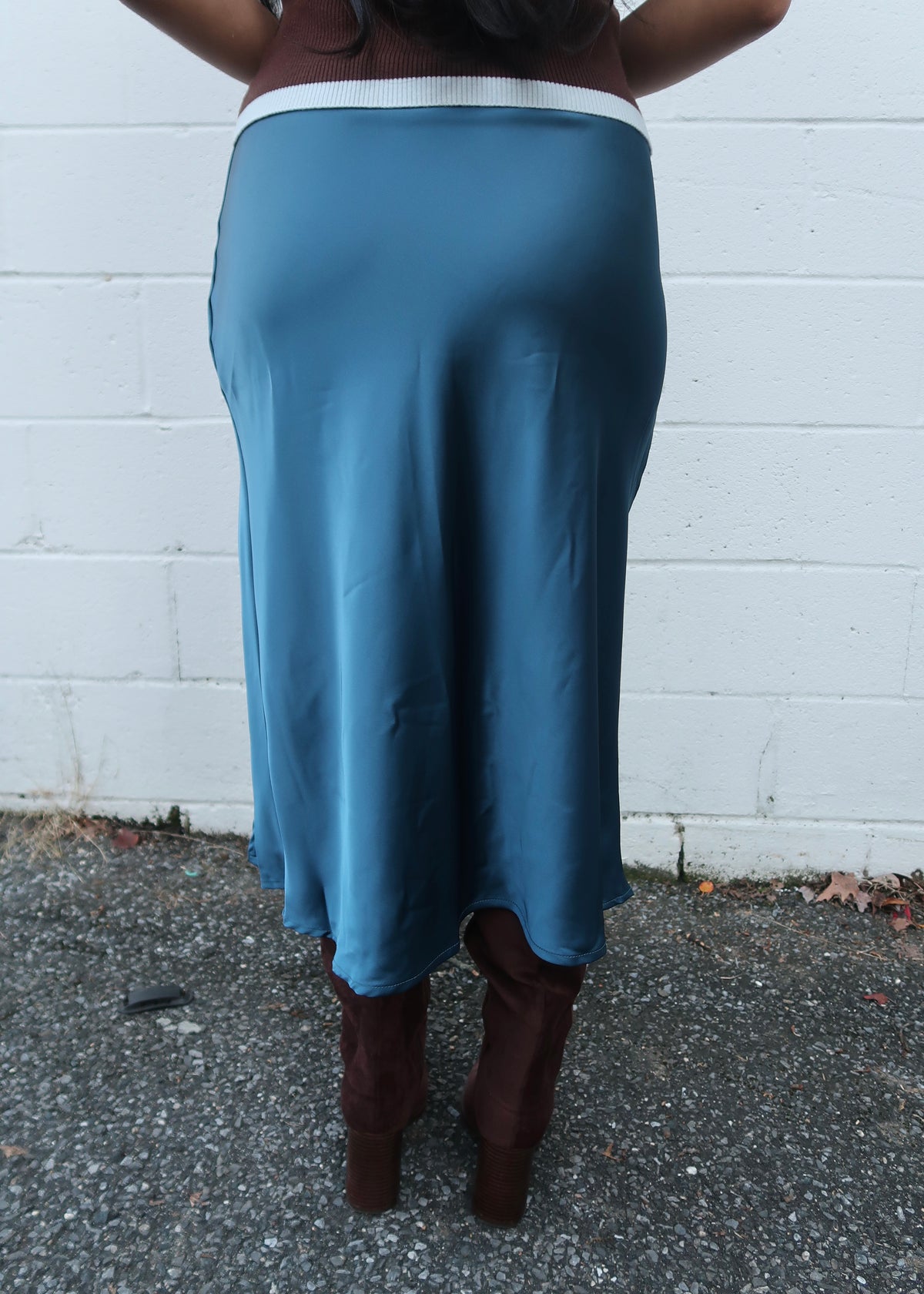 teal satin skirt