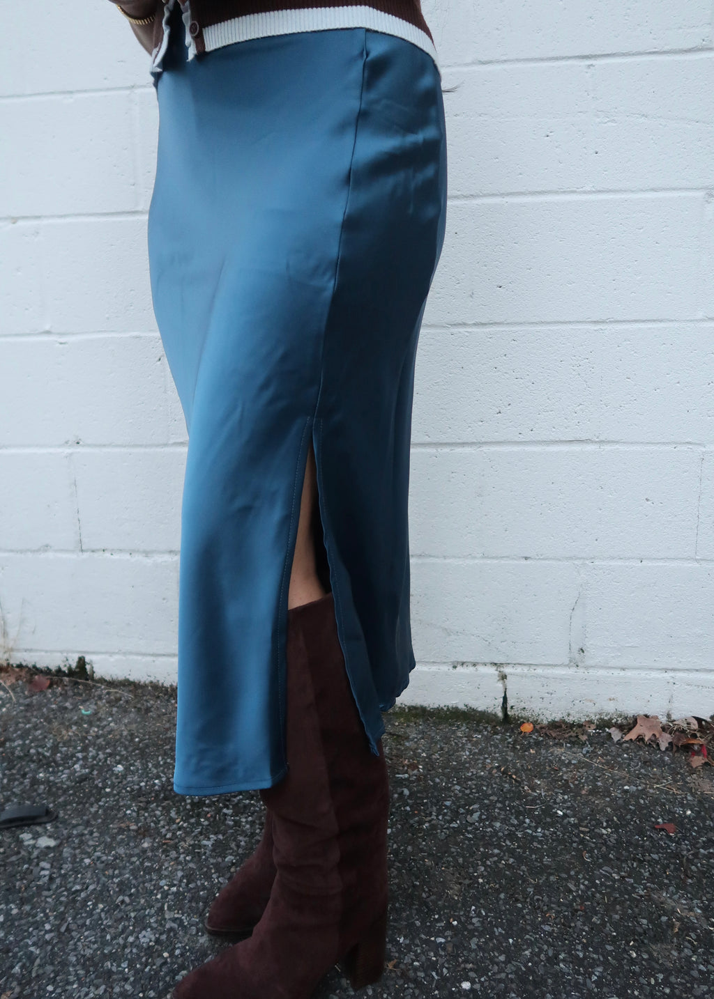 teal satin skirt