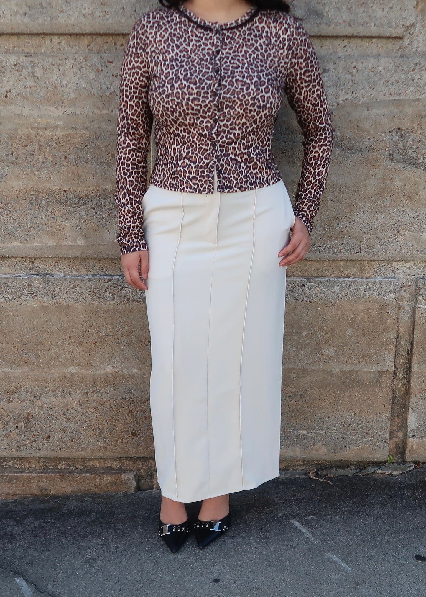 Leopard print cardigan, long sleeve, button down, lace detailing