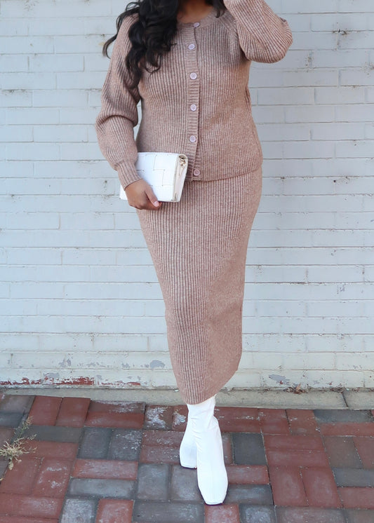 long sleeve cardigan set, buttons, full length, button