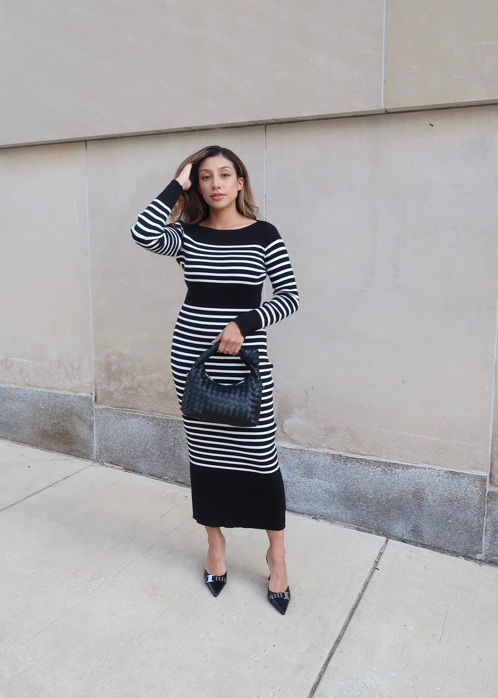 black and white striped sweater dress long sleeve Cavosen Long Sleeve Maxi Dresses for Women Lightweight Black Knitted Sweater Dress Wrap Crew Neck Calf Length Long Dress Striped Pullover Warm Casual