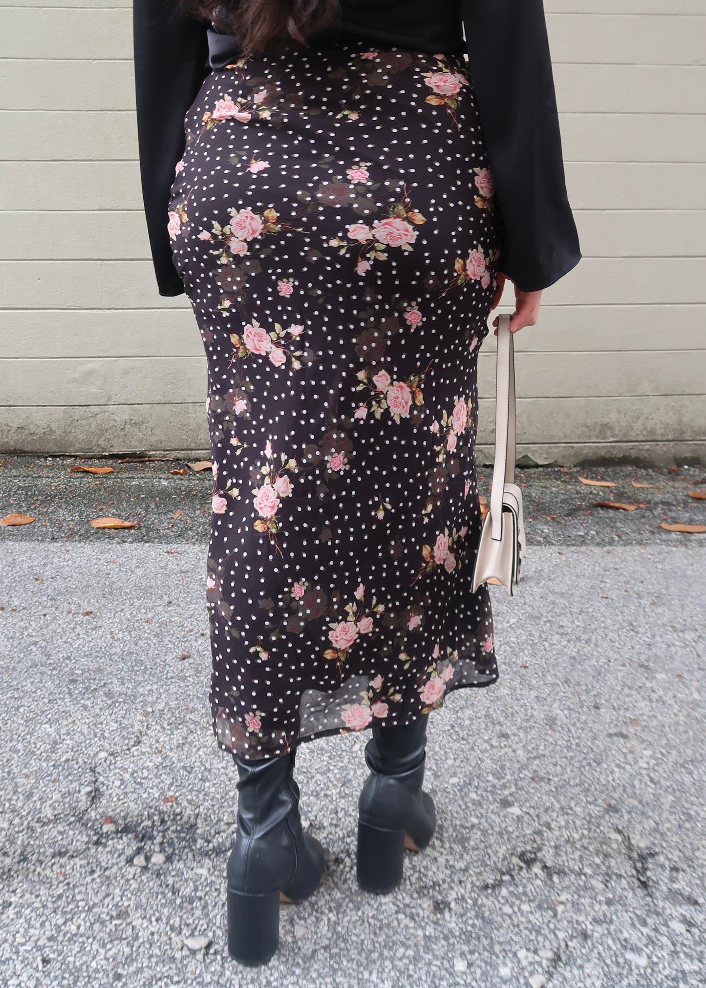 black pink floral maxi skirt