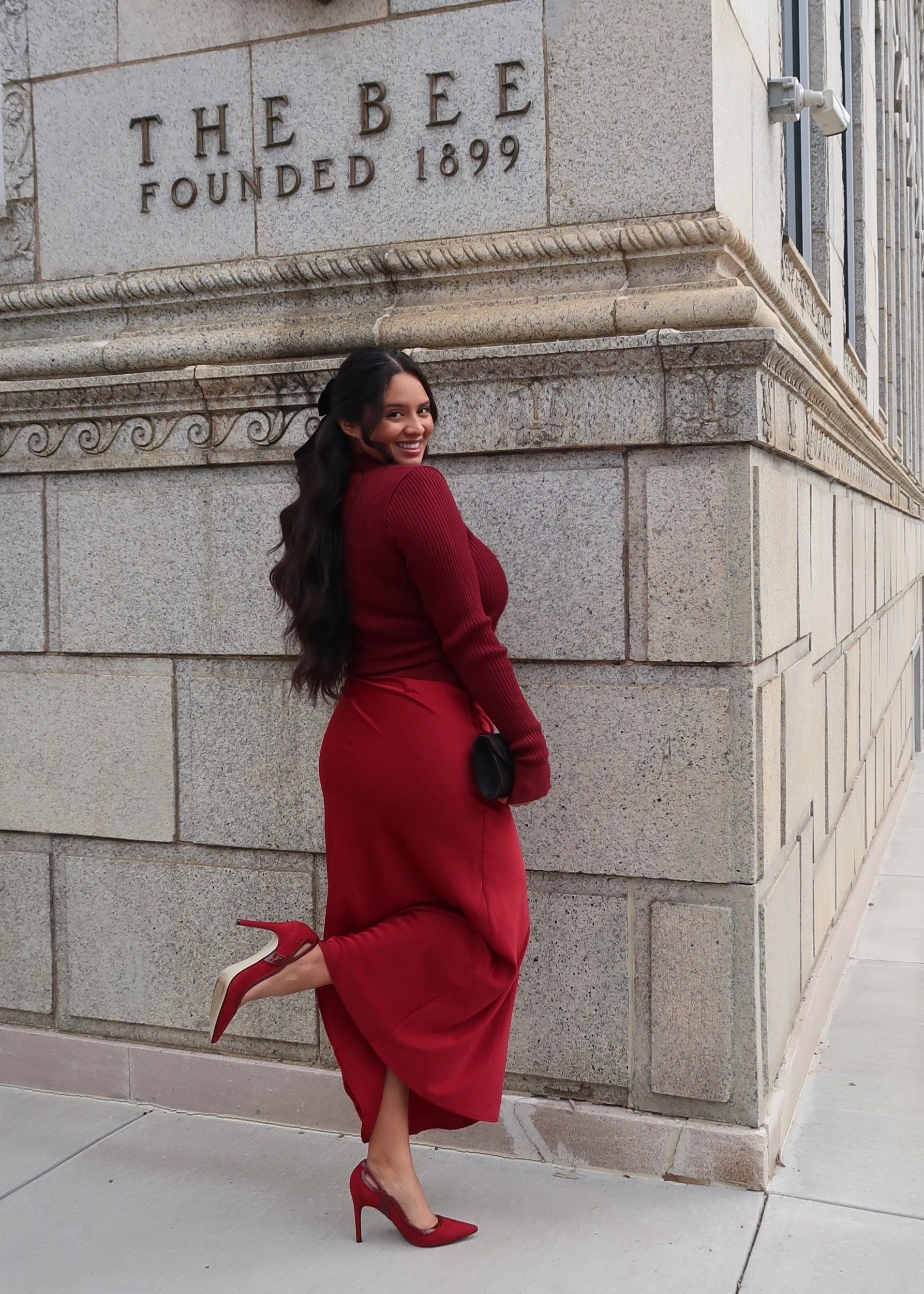 red maxi skirt satin