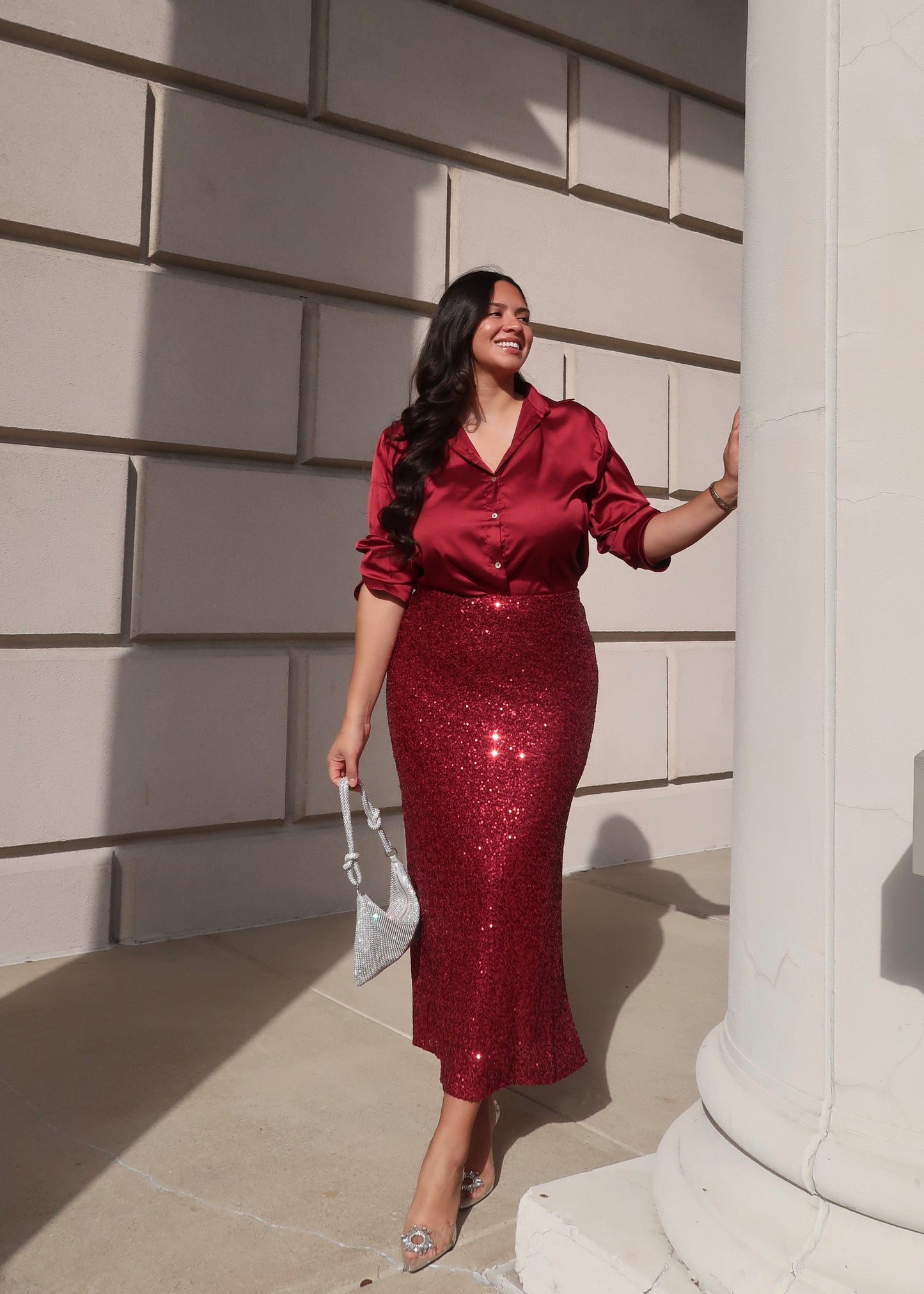 Burgundy maxi sequin skirt