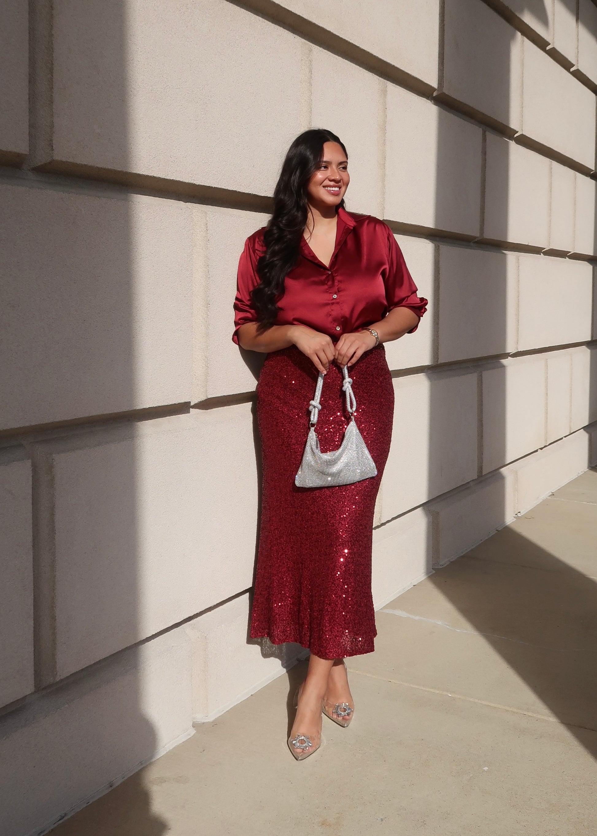 Burgundy maxi sequin skirt