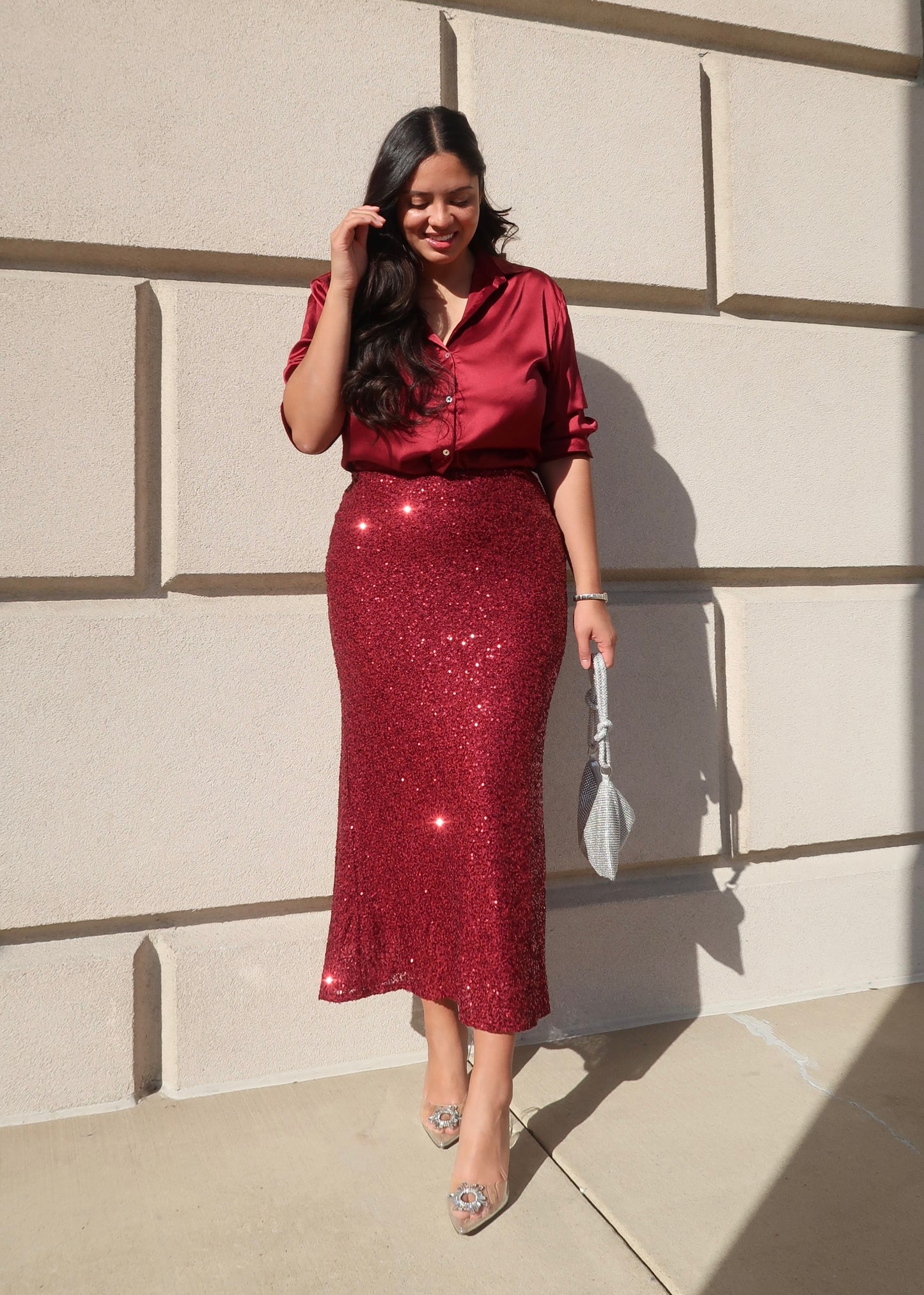 Burgundy maxi sequin skirt