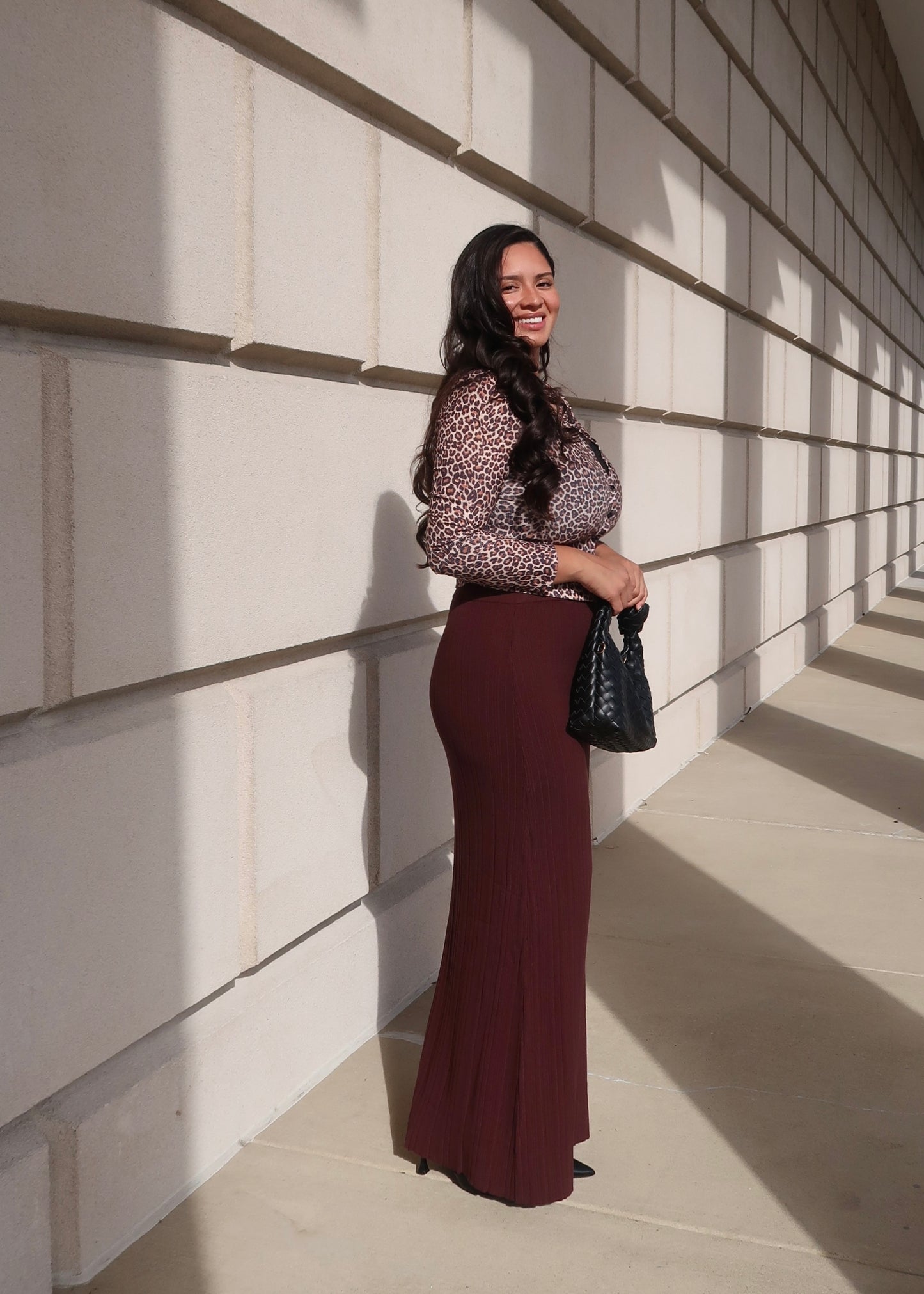 chocolate brown maxi ribbed knit skirt