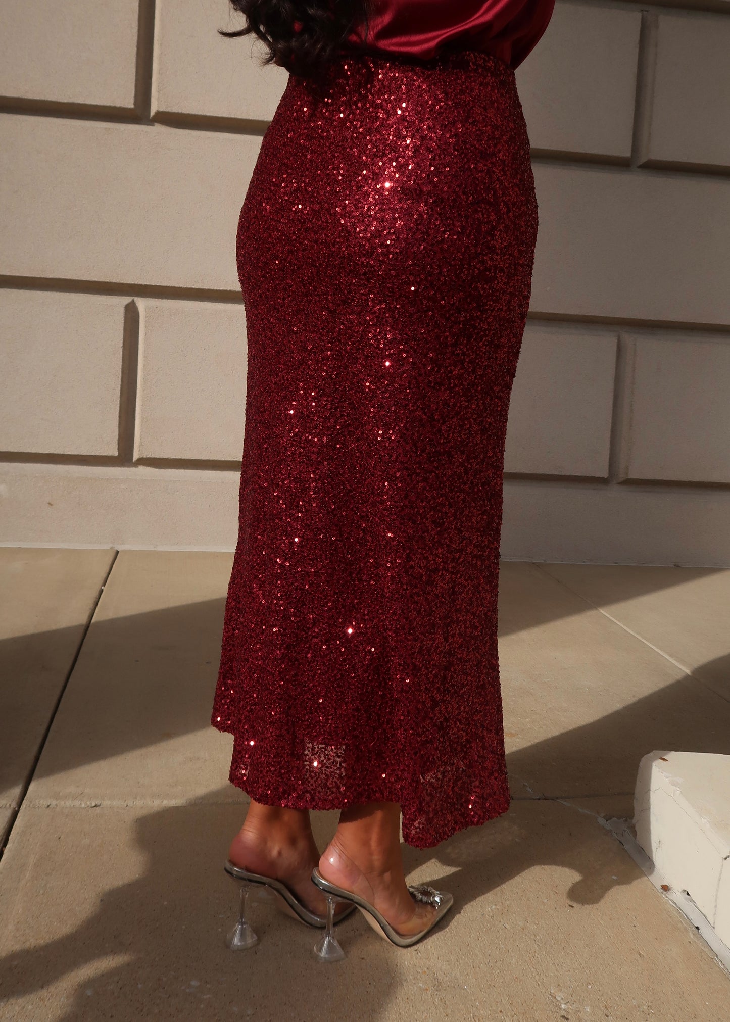 Burgundy maxi sequin skirt