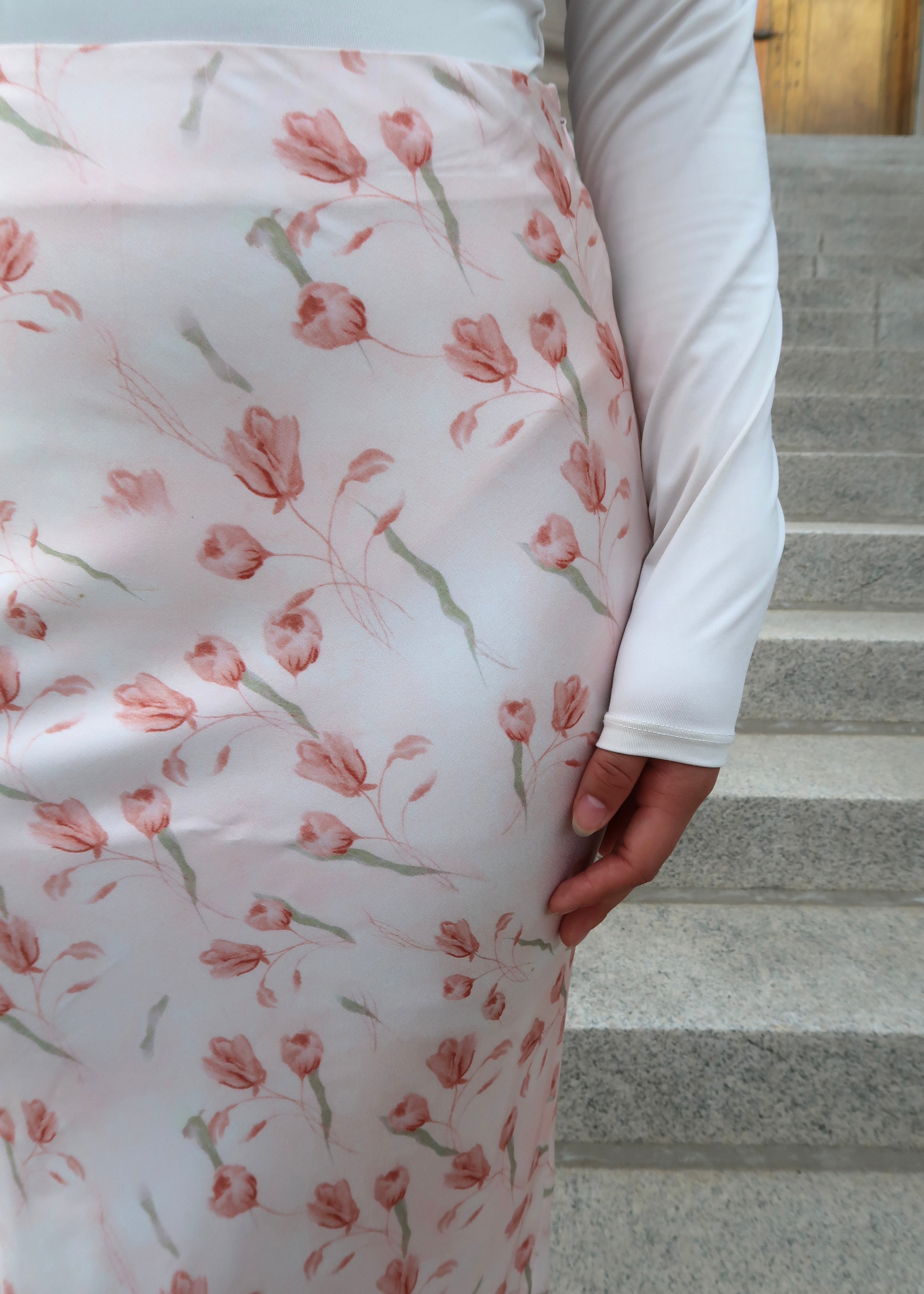 pink tulip maxi satin skirt 