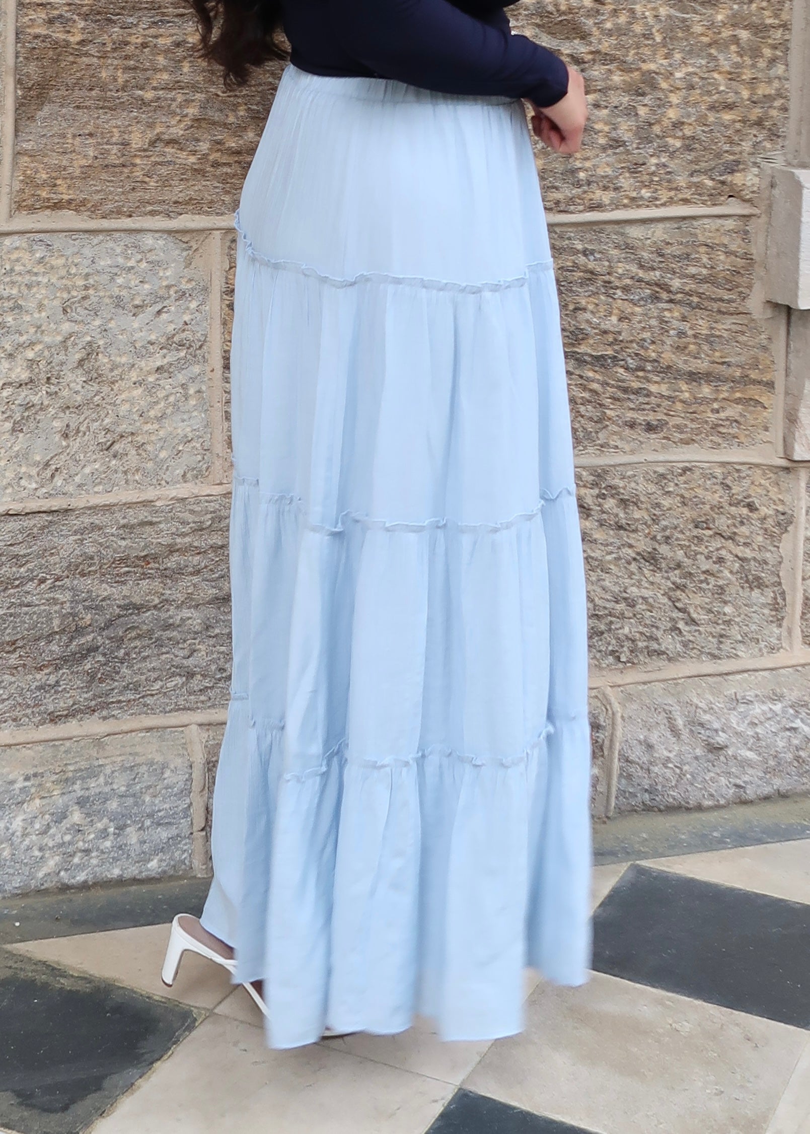 baby blue tiered maxi skirt 