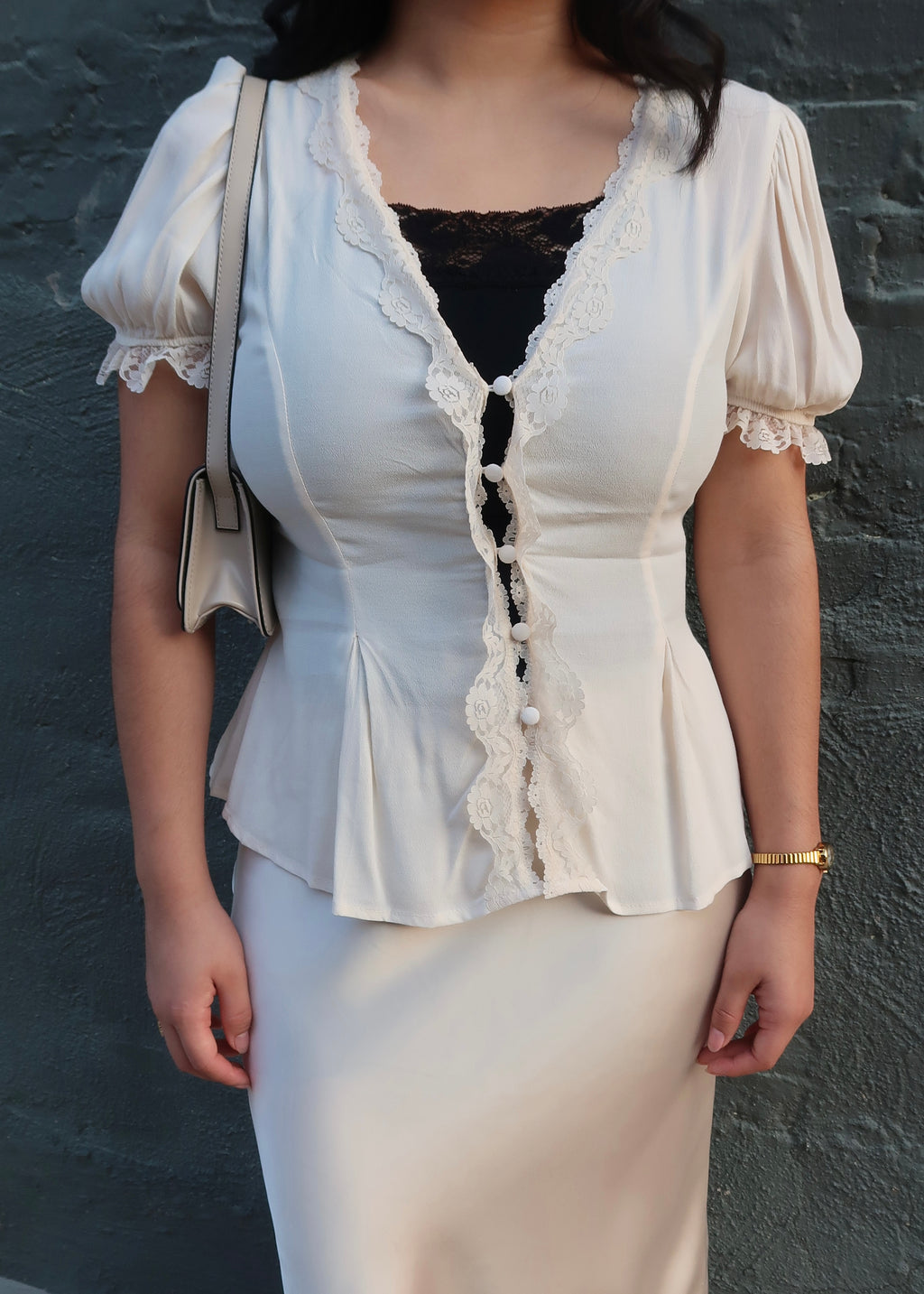 Lace Trim Blouse - Cream