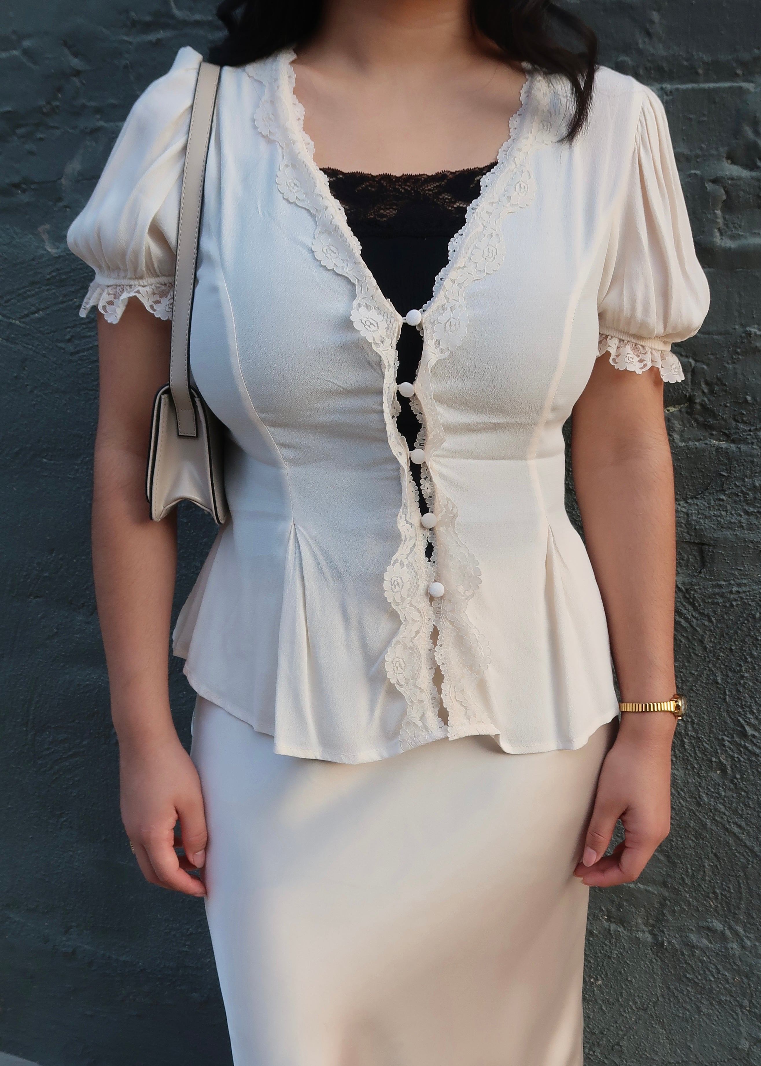 Lace Trim Blouse - Cream