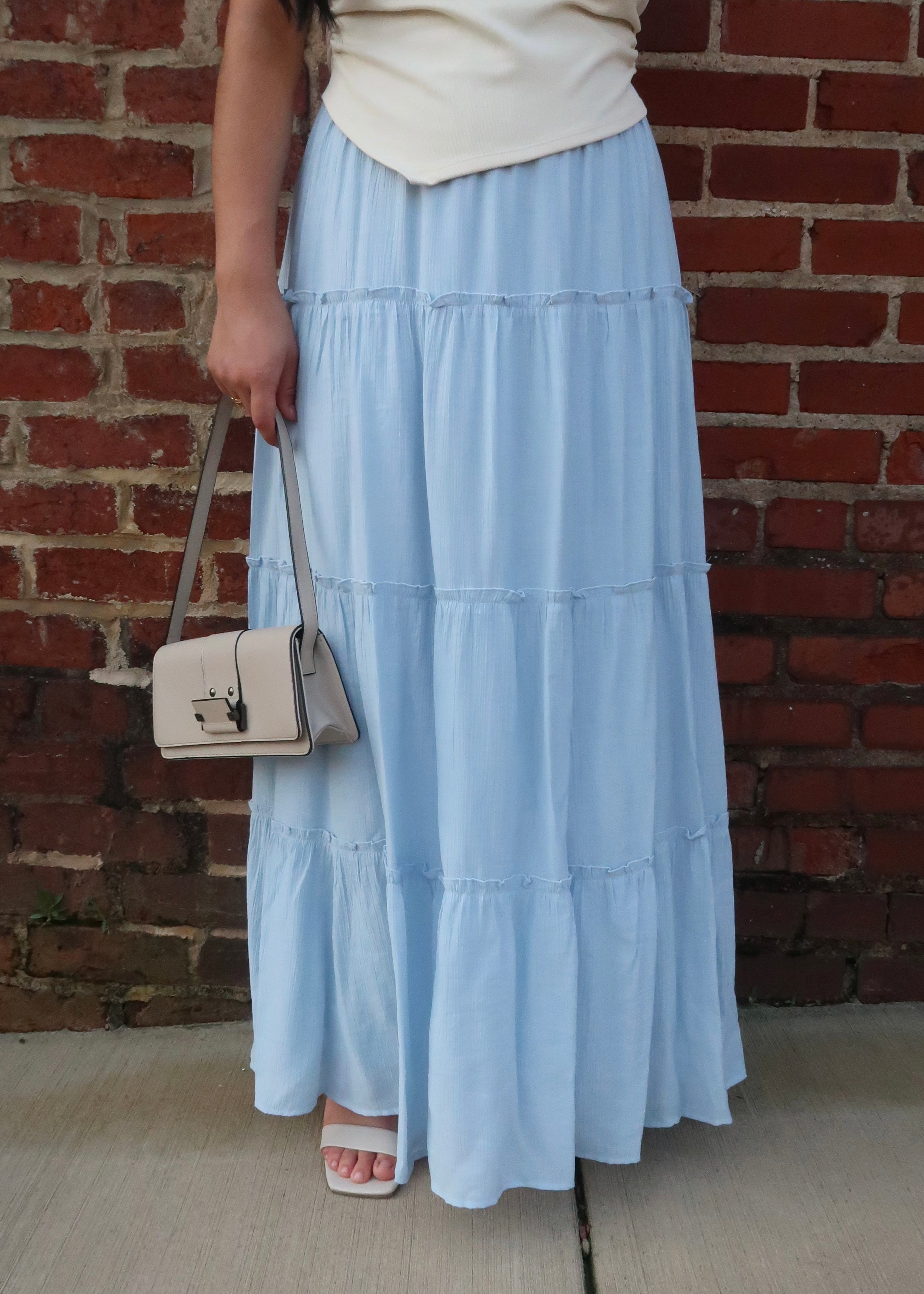 baby blue tiered maxi skirt 