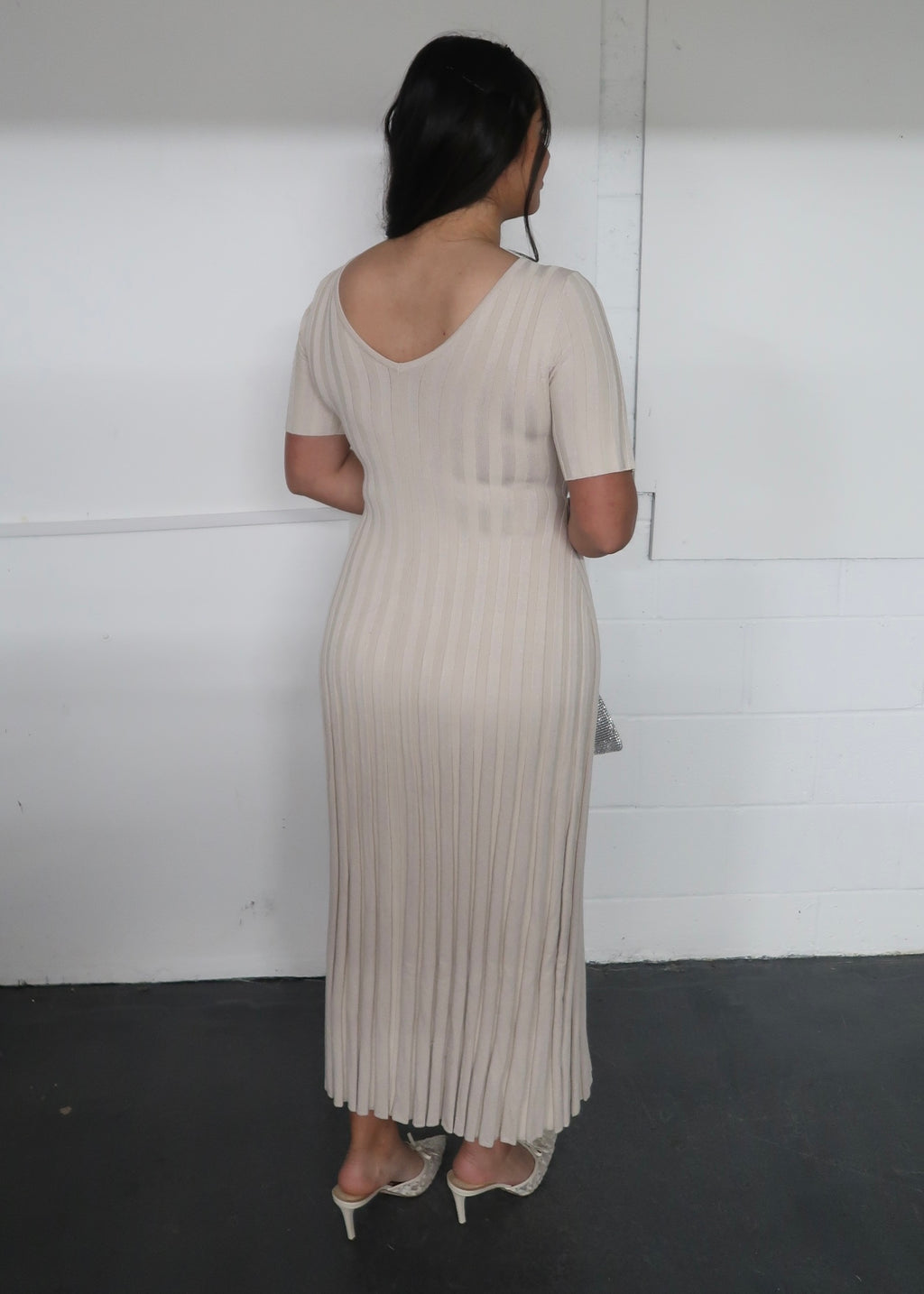 taupe short sleeve maxi dress, ribbed