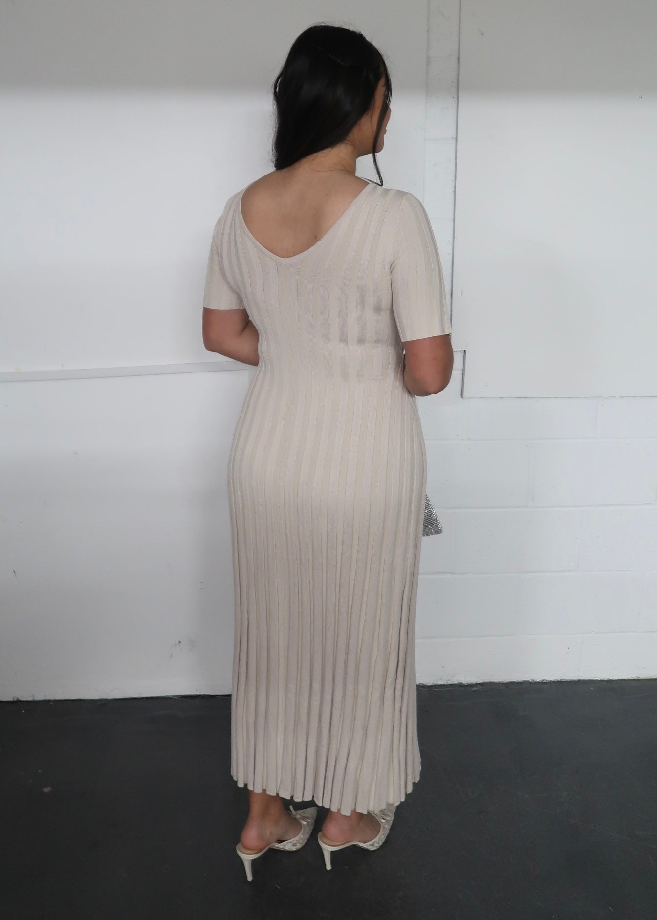 taupe short sleeve maxi dress, ribbed