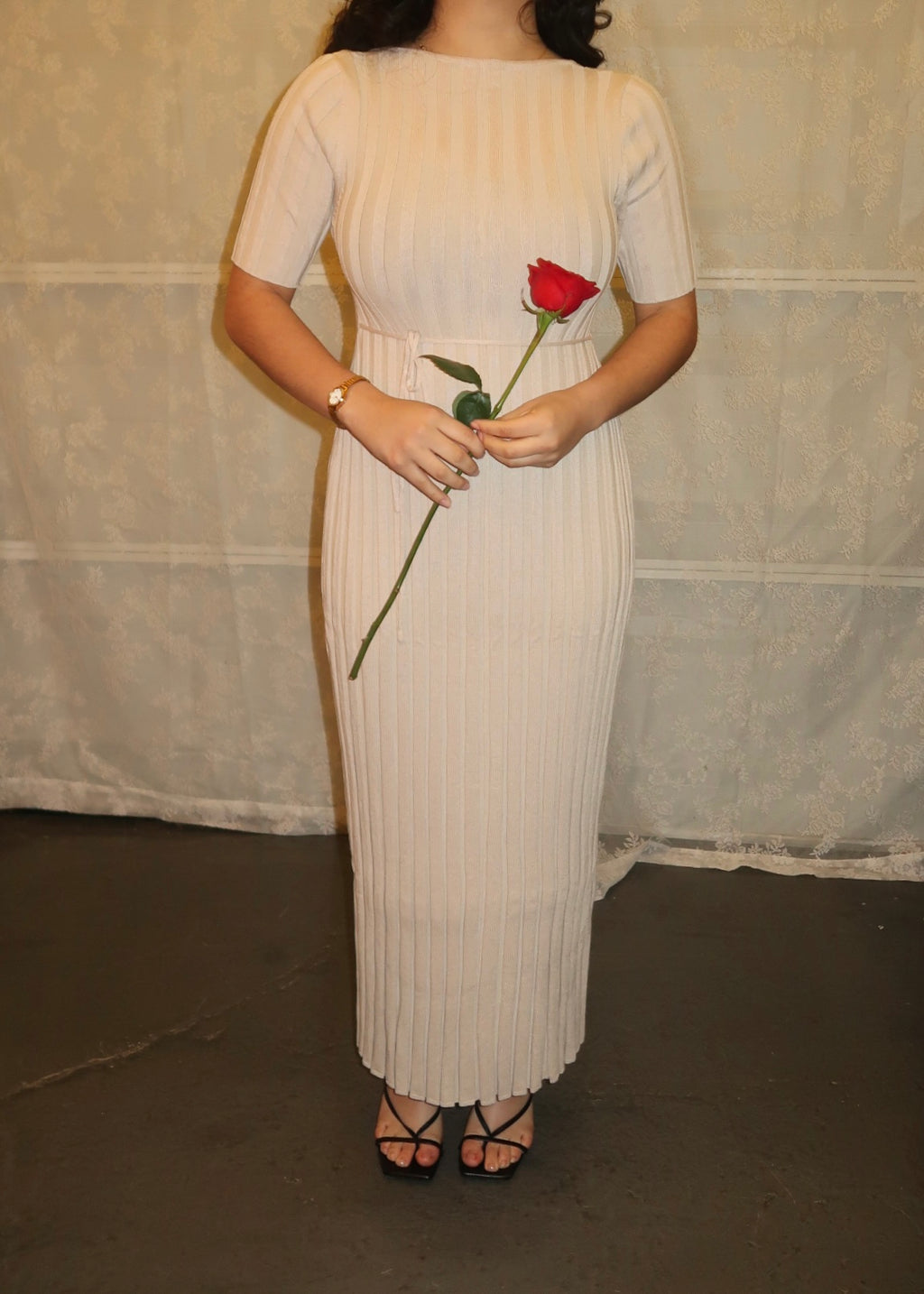 taupe short sleeve maxi dress, ribbed