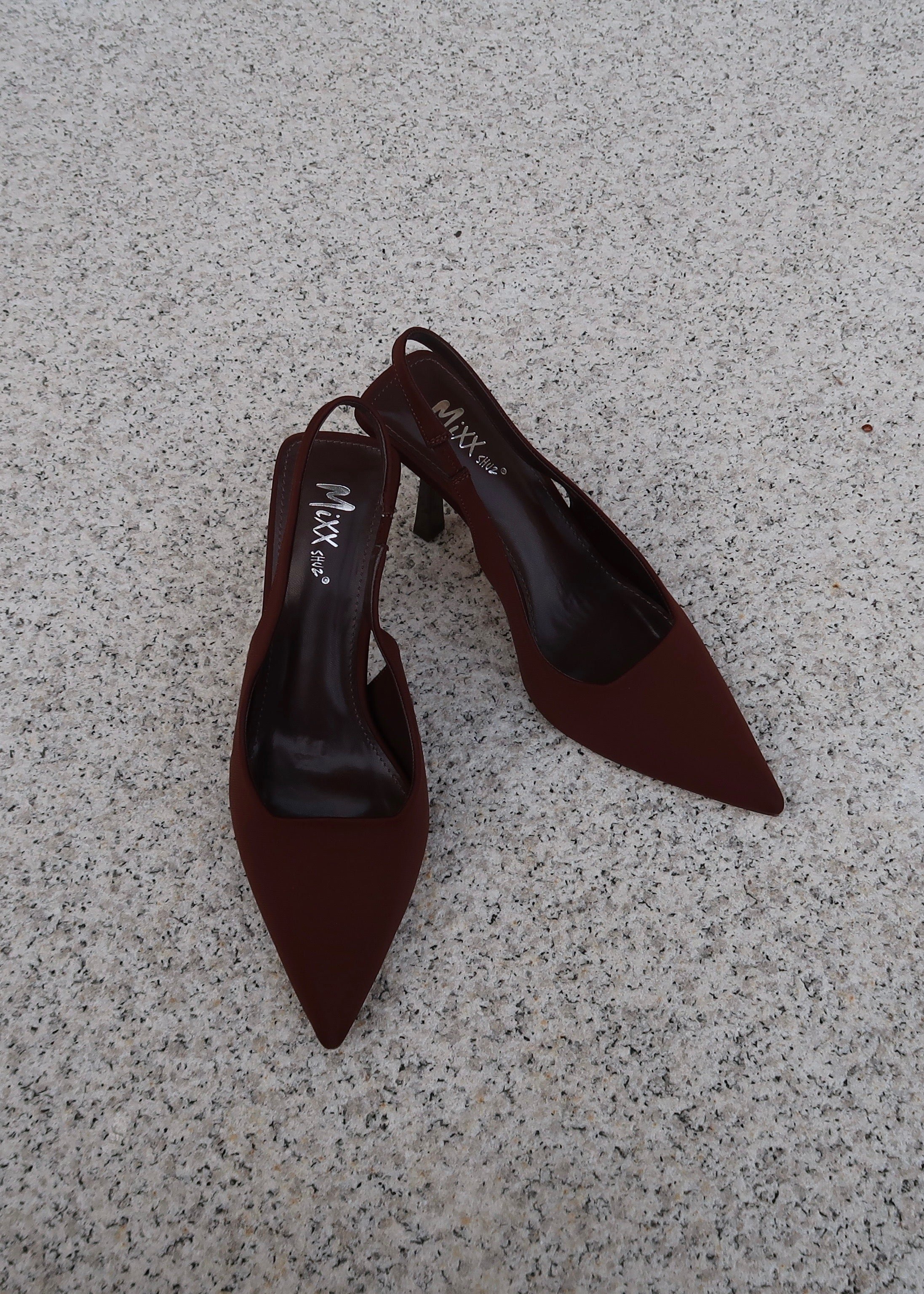 mocha brown sling back heel