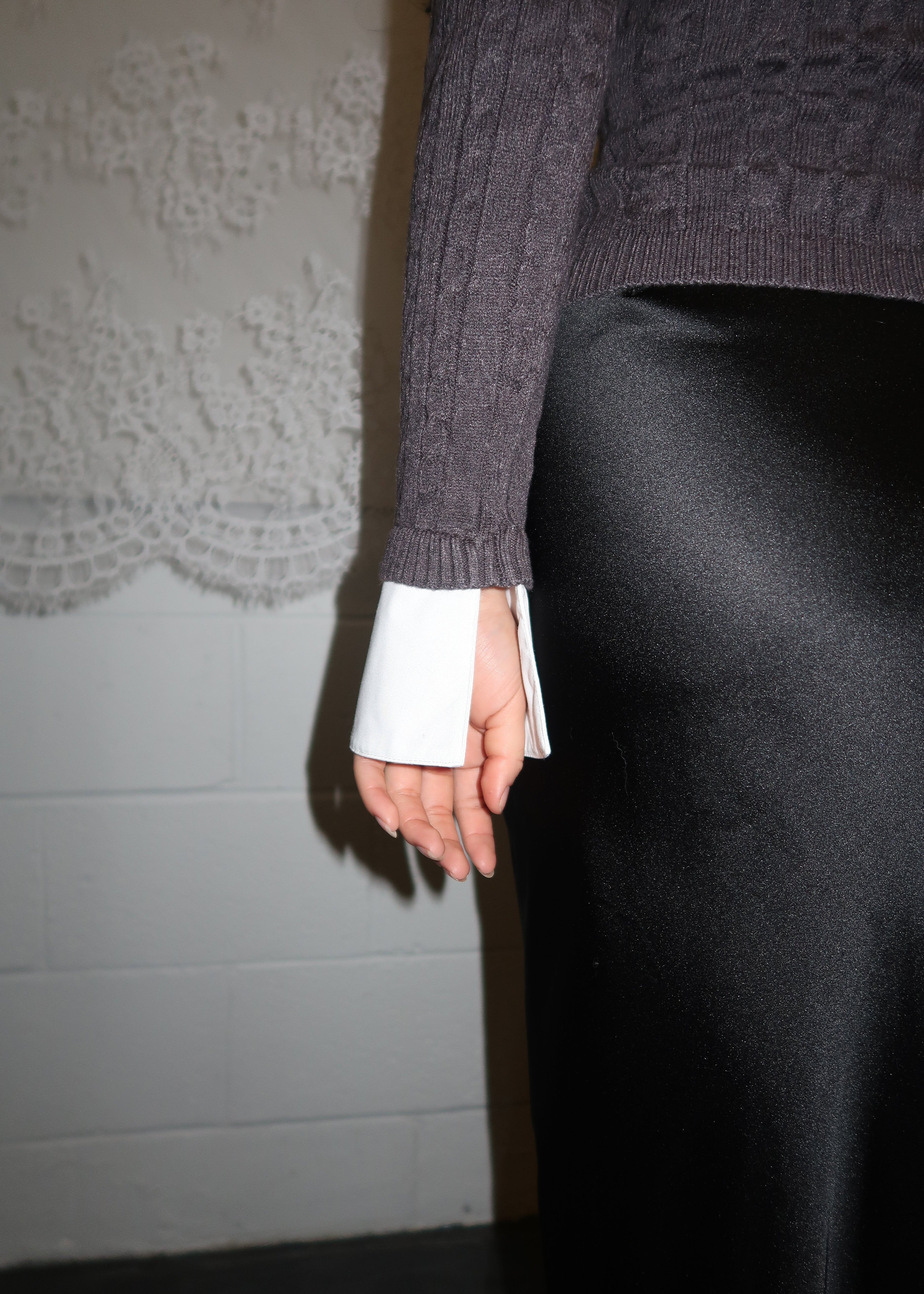 Grey cable knit cardigan sweater 