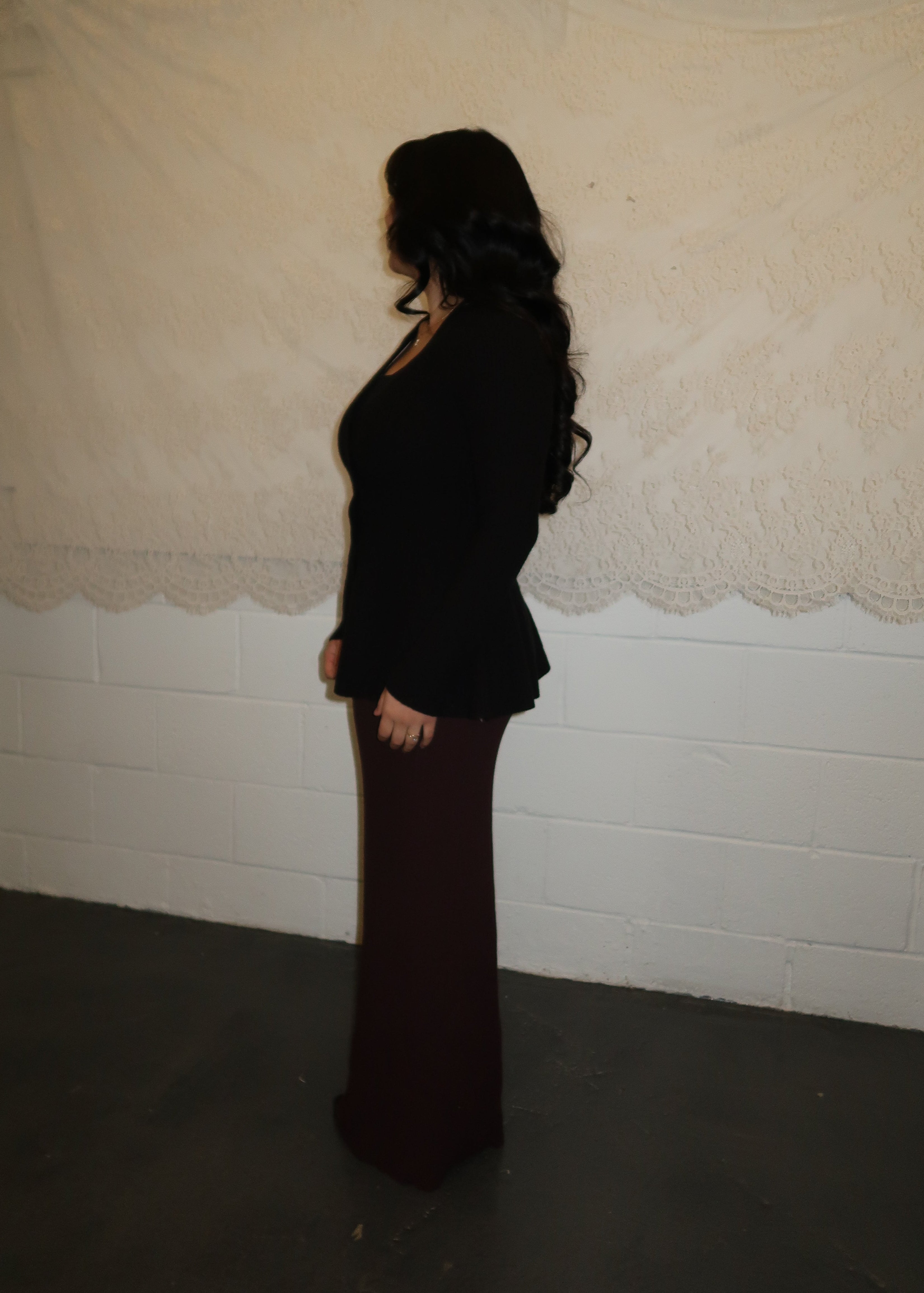 black peplum long sleeve cardigan sweater, button down, v-neck