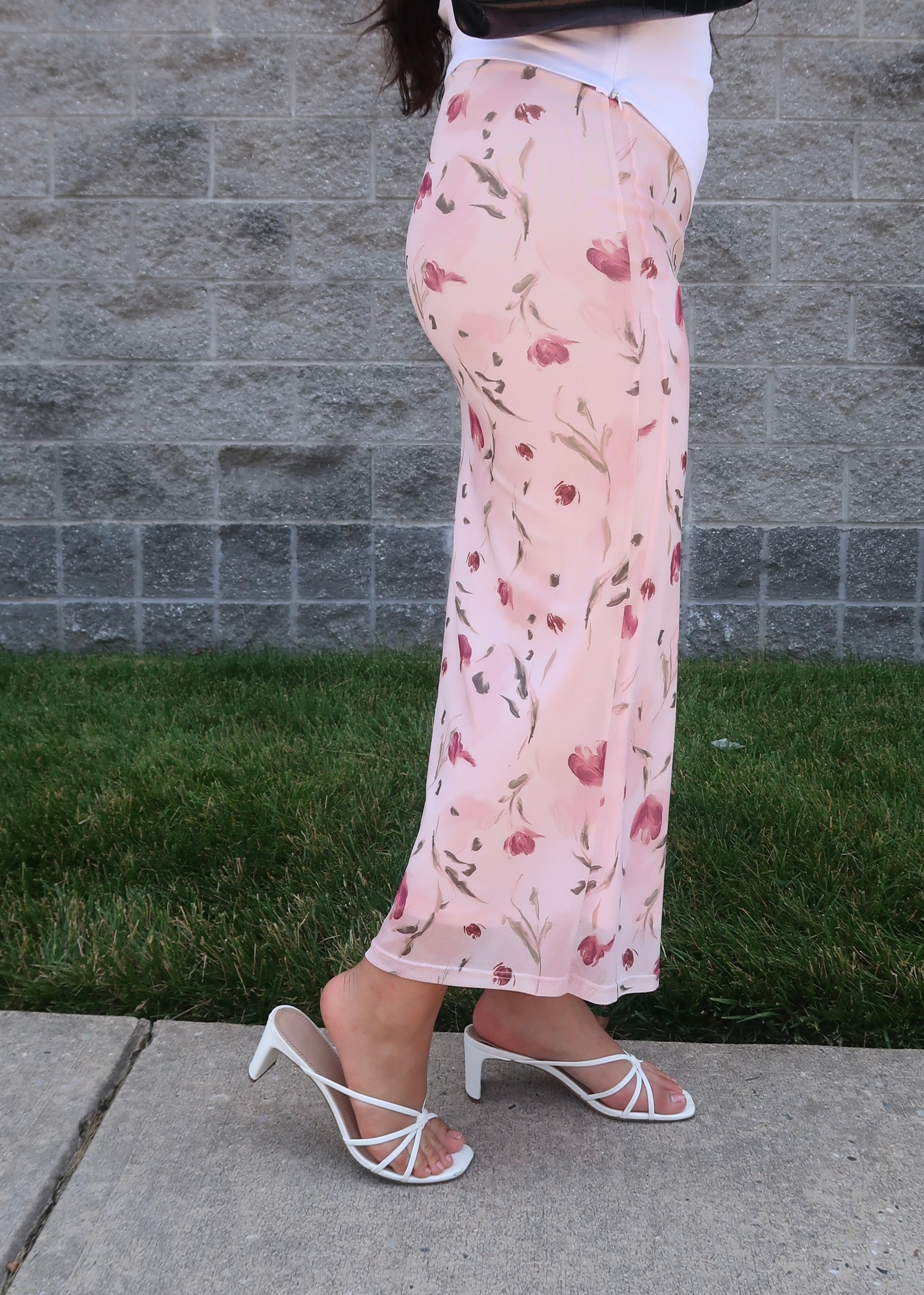 floral mesh pink maxi skirt 