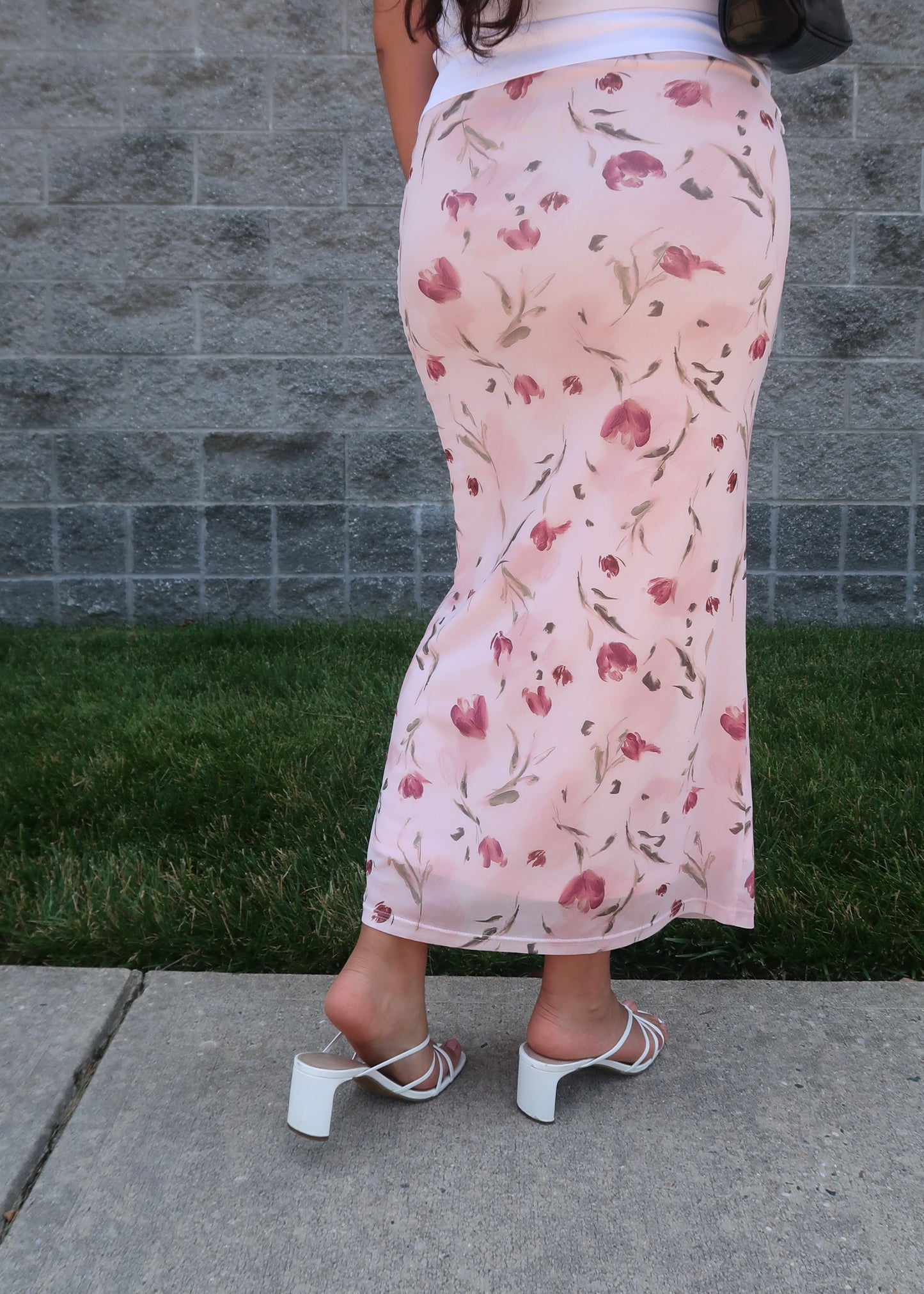 floral mesh pink maxi skirt 