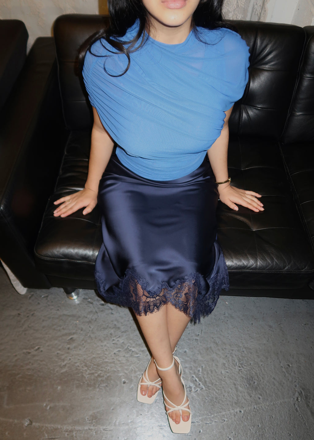 cobalt blue mesh short sleeve top 