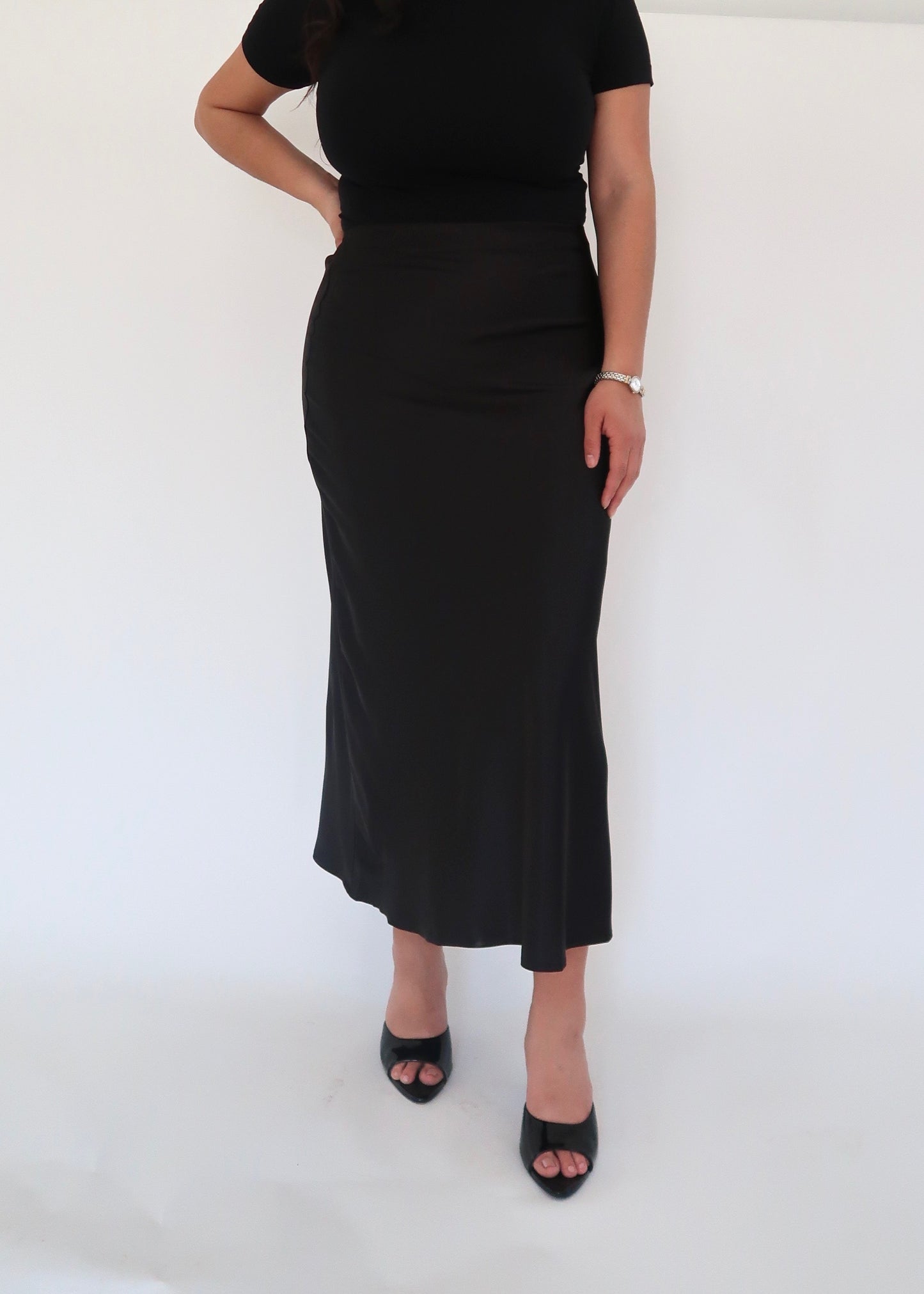 black satin maxi skirt 