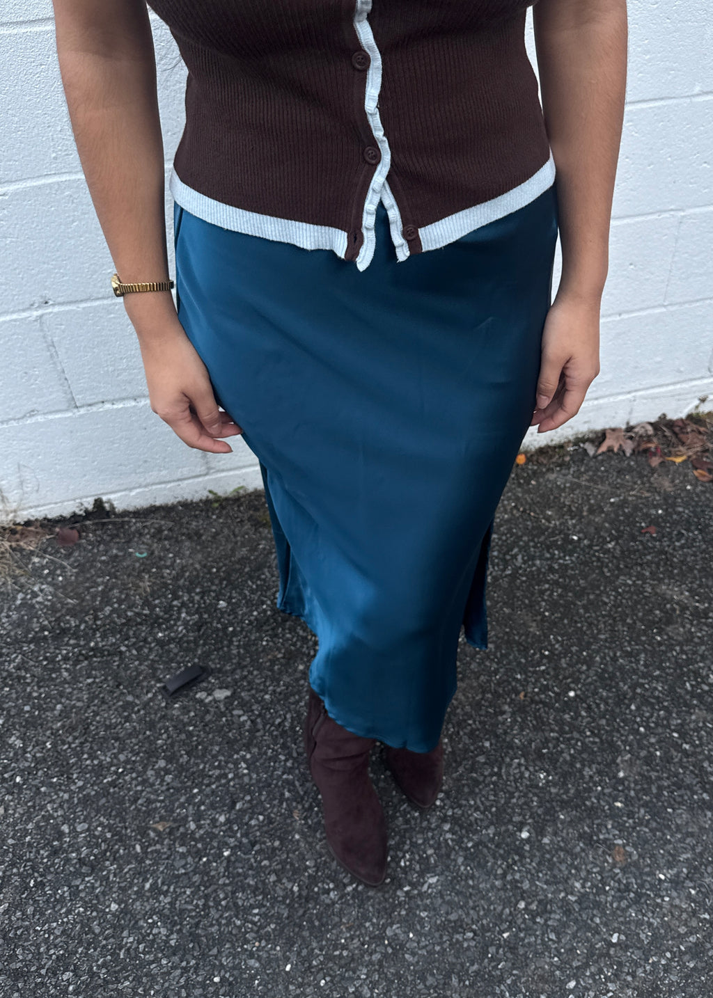 teal satin skirt
